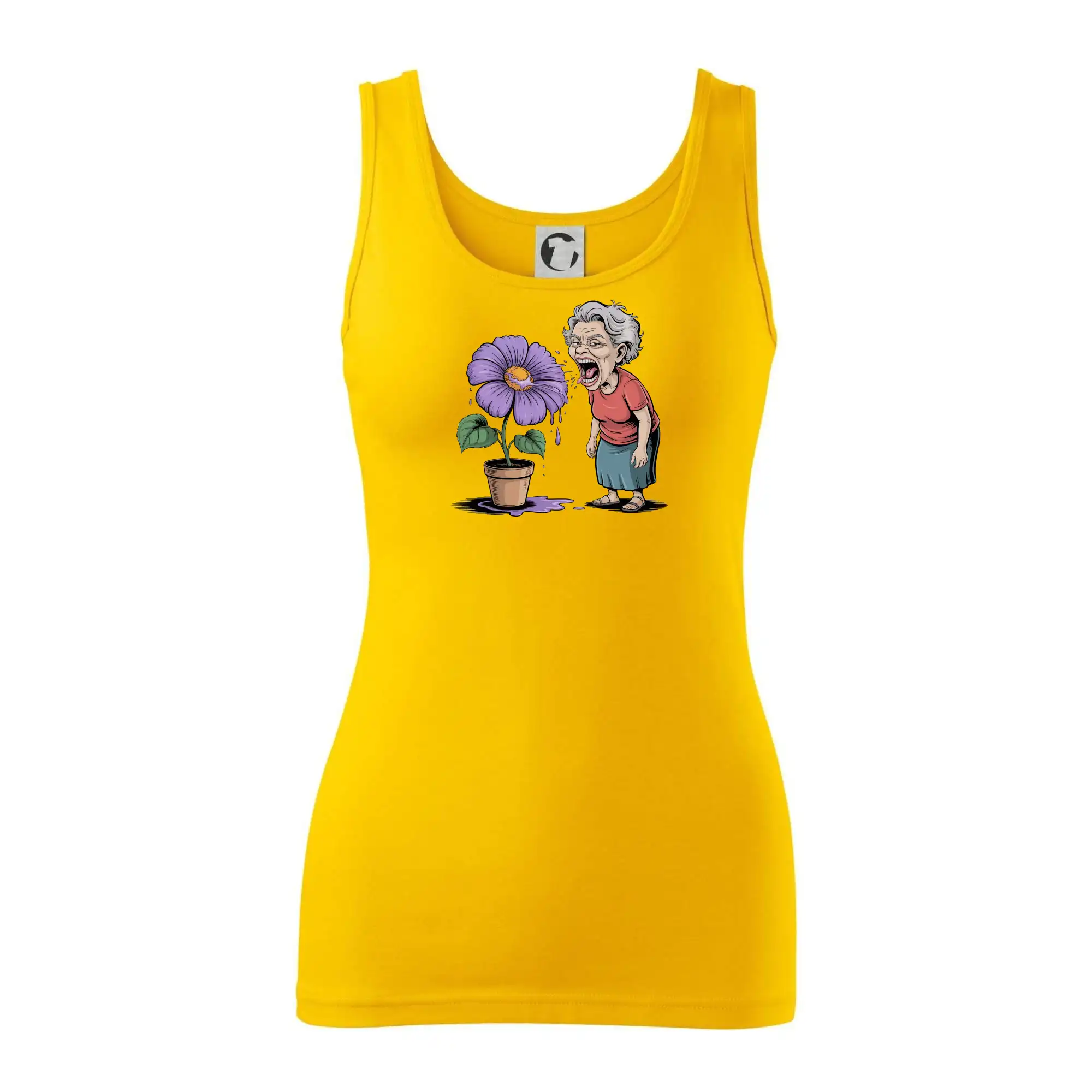 Stará paní plive na fialu