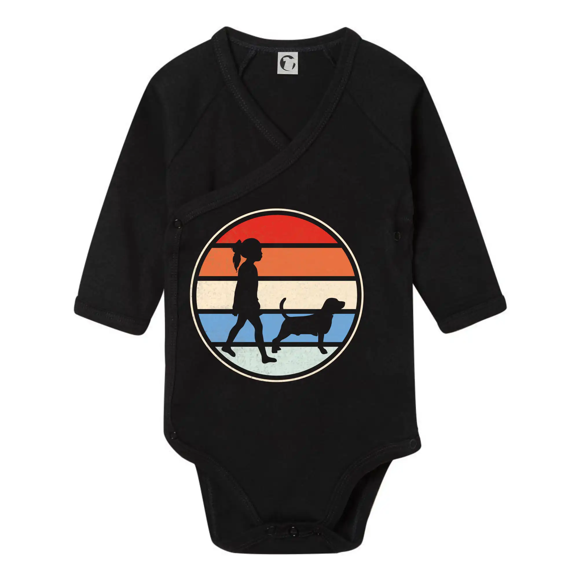 Retro kruh - dívka a pes na procházce