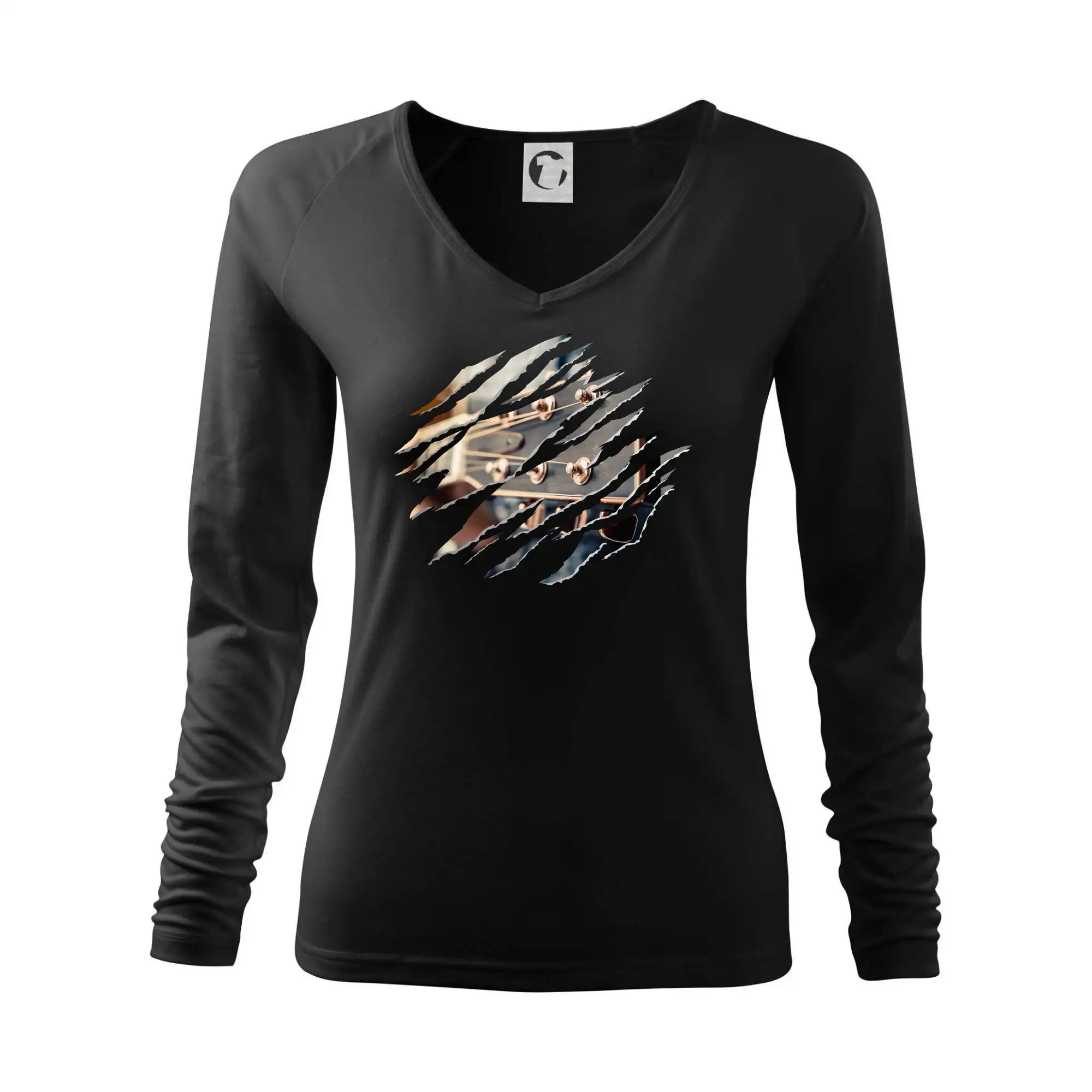 Roztržené triko - kytara krk