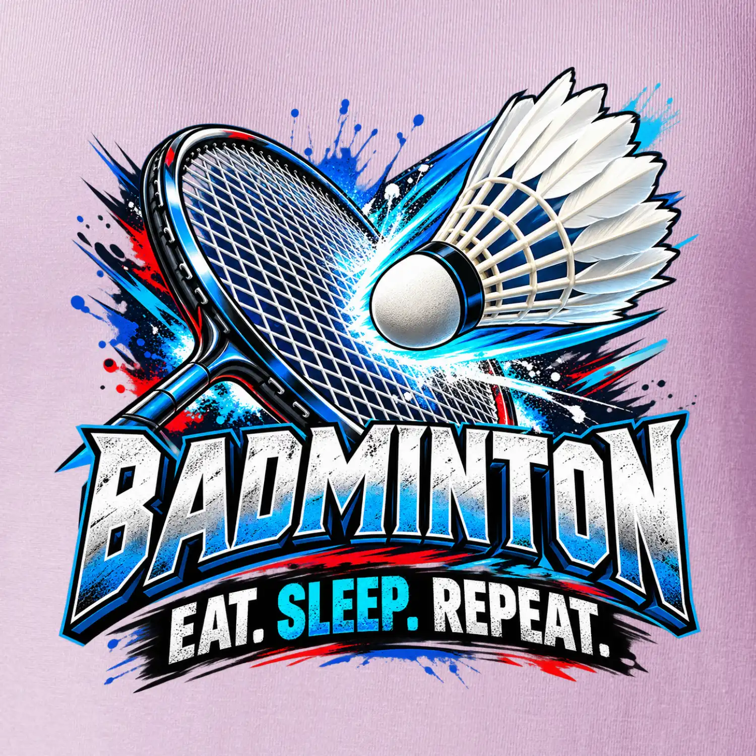 Badmintonová raketa s košíčkem eat sleep repeat