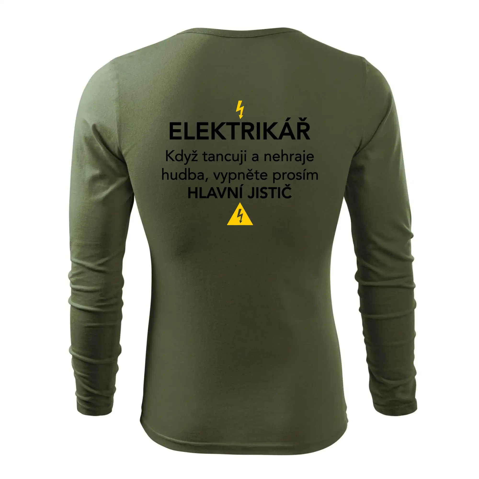 Elektrikář - hlavní jistič - Nápis na zádech