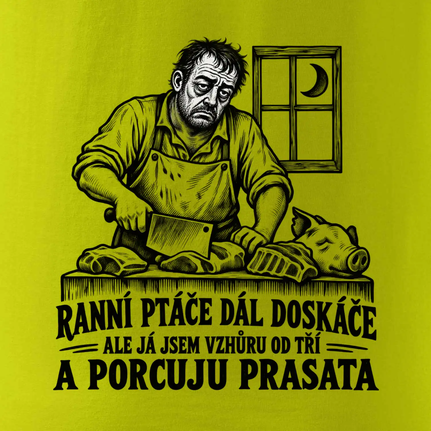 Řezník vzhůru od tří a porcuju prasata