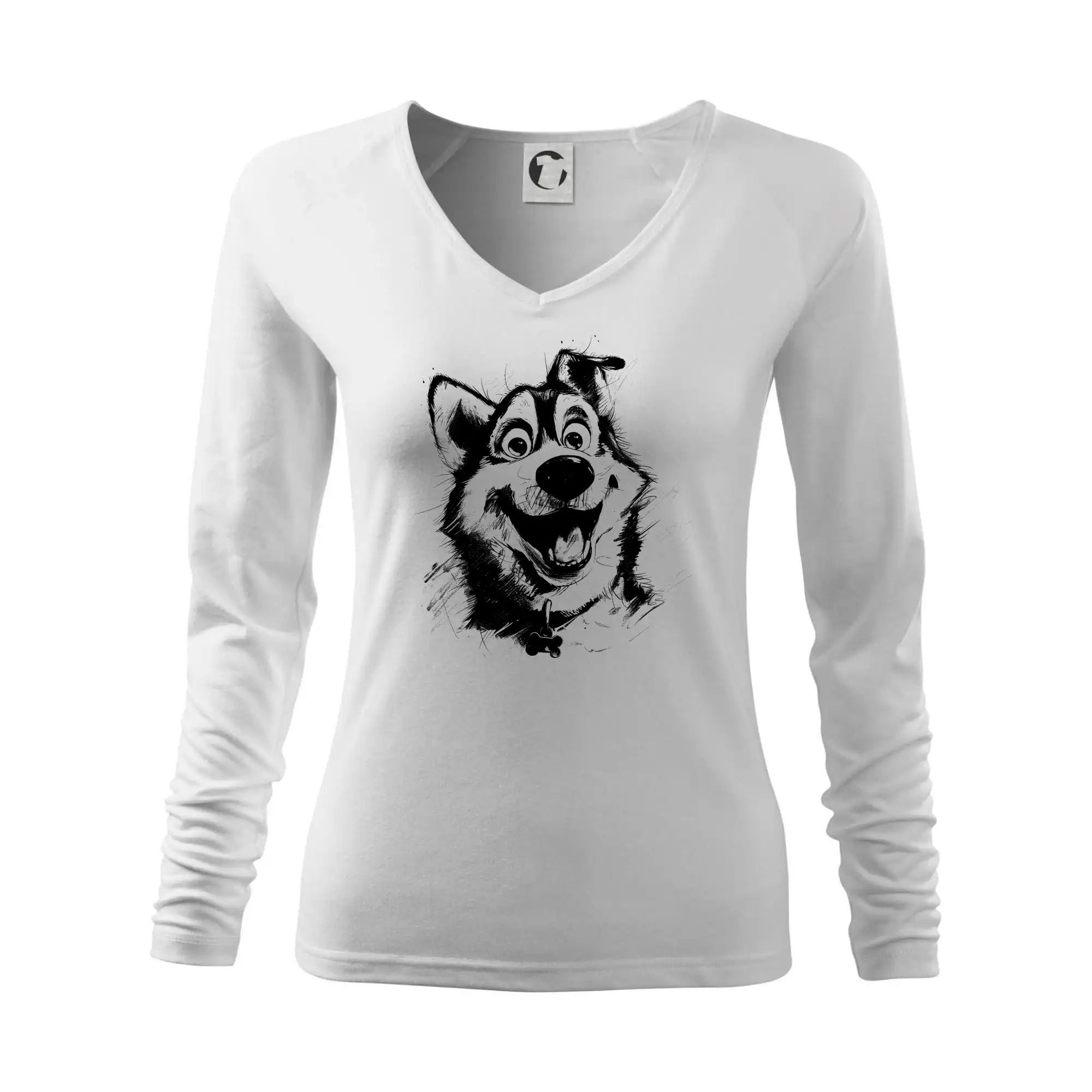 Černobílá karikatura husky