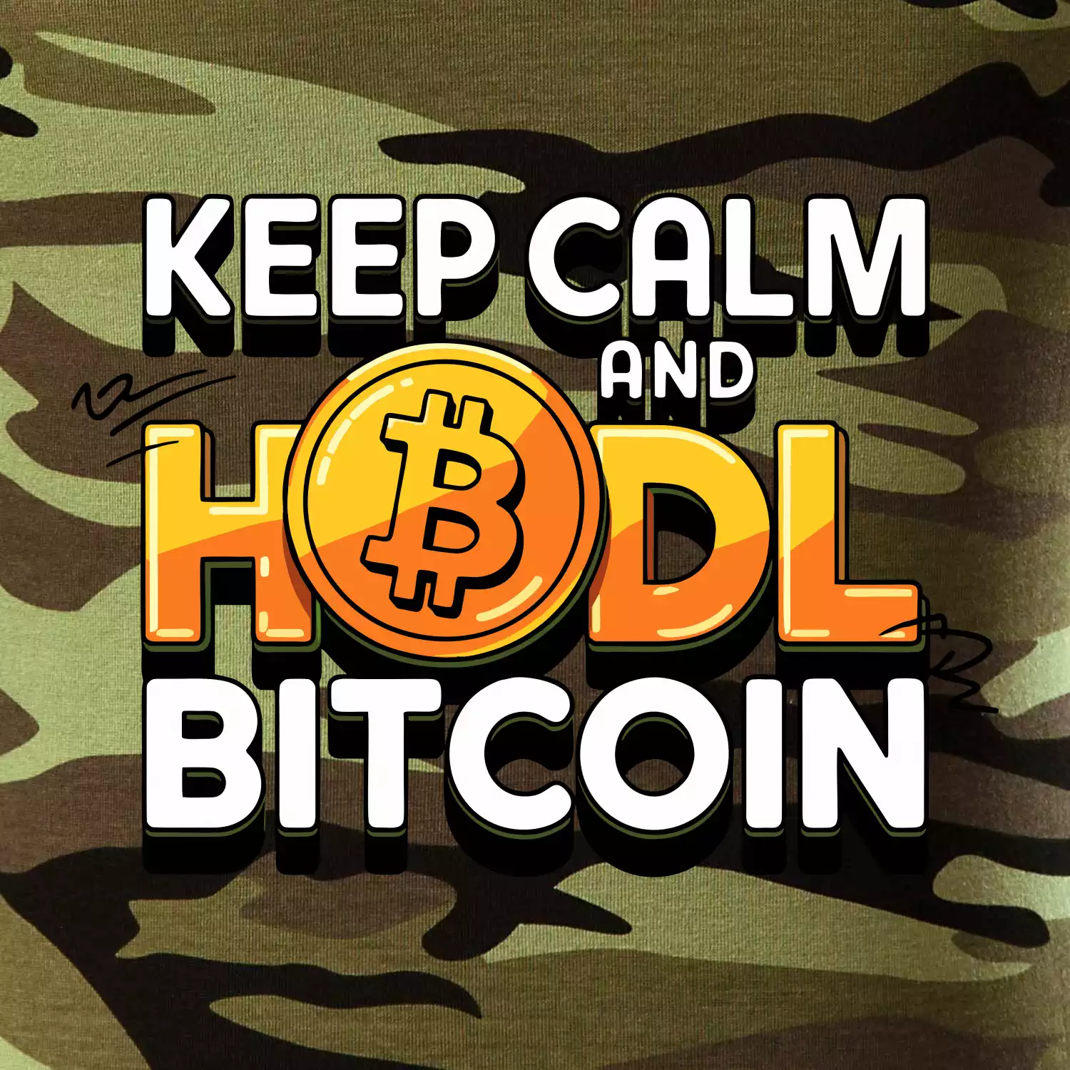 3D nápis Keep Calm and HODL Bitcoin