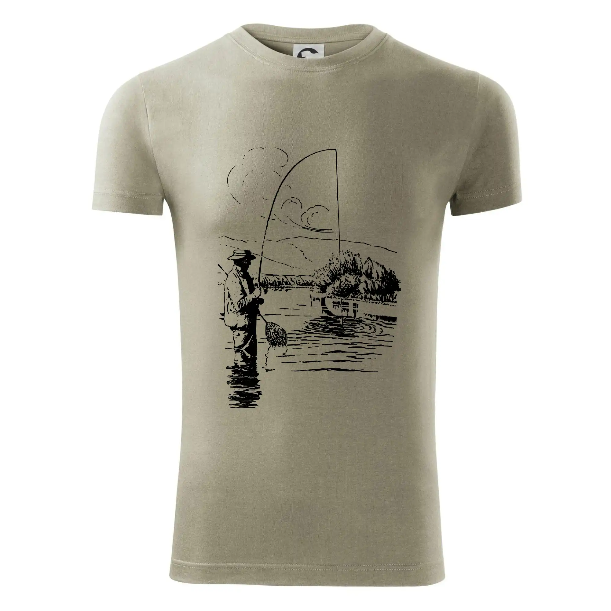 Kreslený rybář s podběrákem