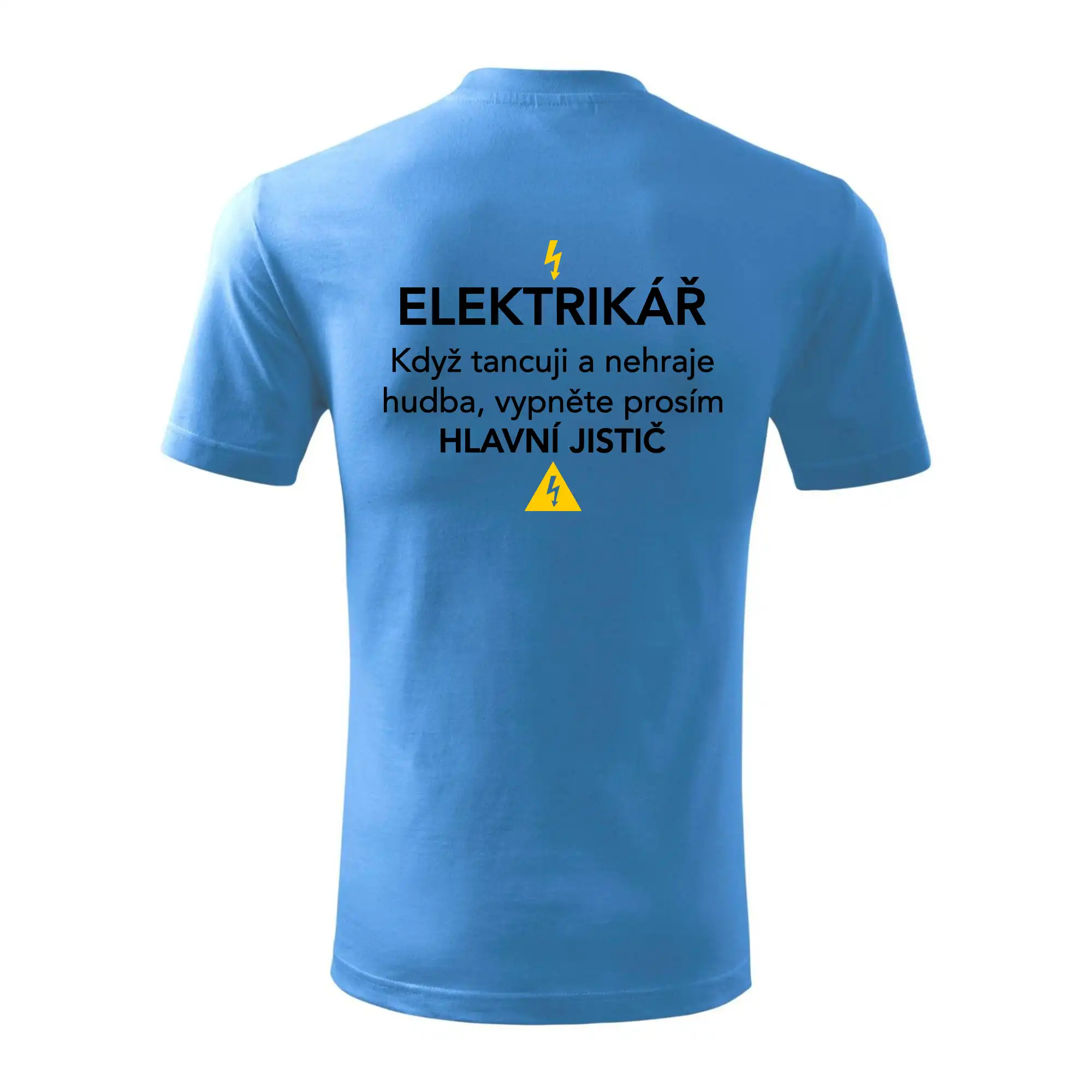 Elektrikář - hlavní jistič - Nápis na zádech