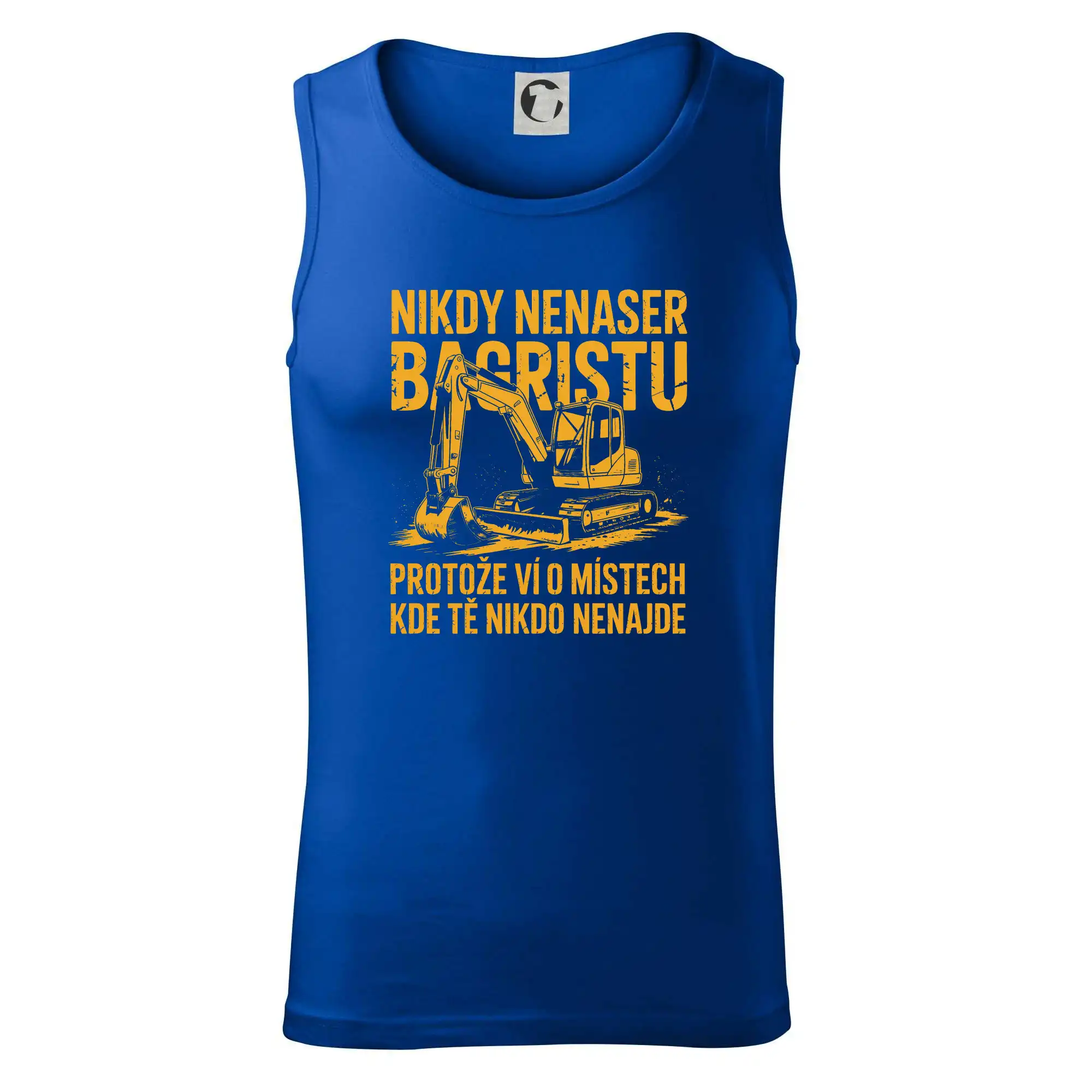 Oranžový bagr Nikdy Nenaser bagristu