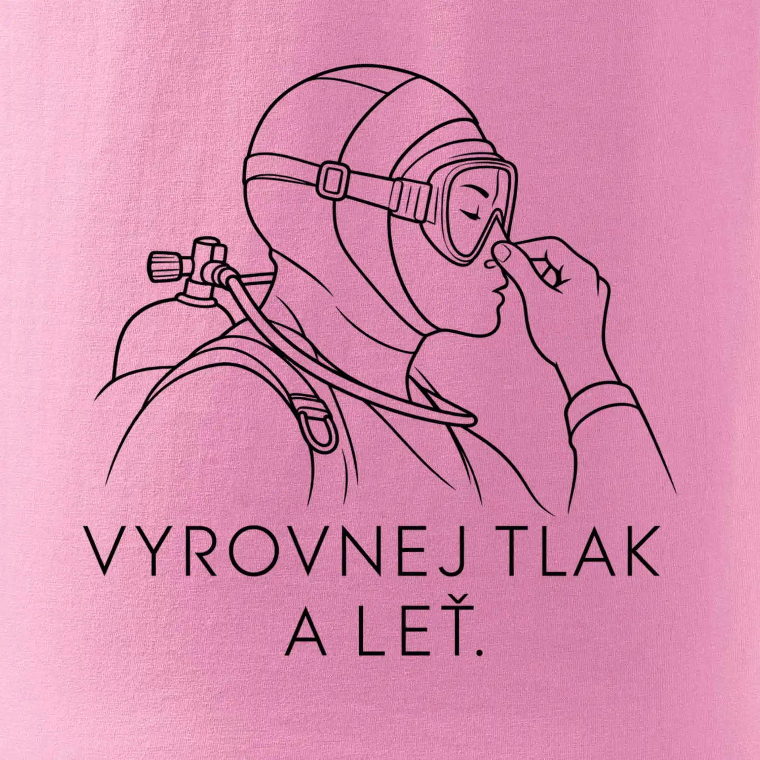 Vyrovnej tlak a leť potápěč v neoprenu držící si nos
