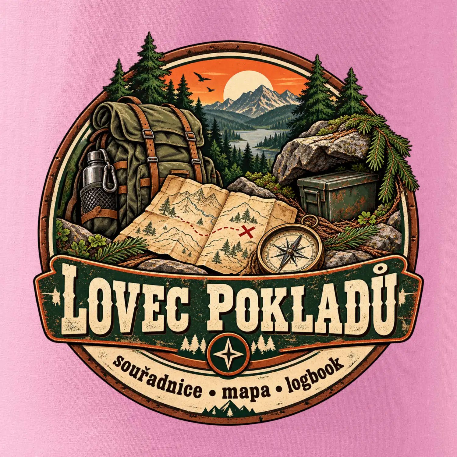 Lovec pokladů vintage horský odznak