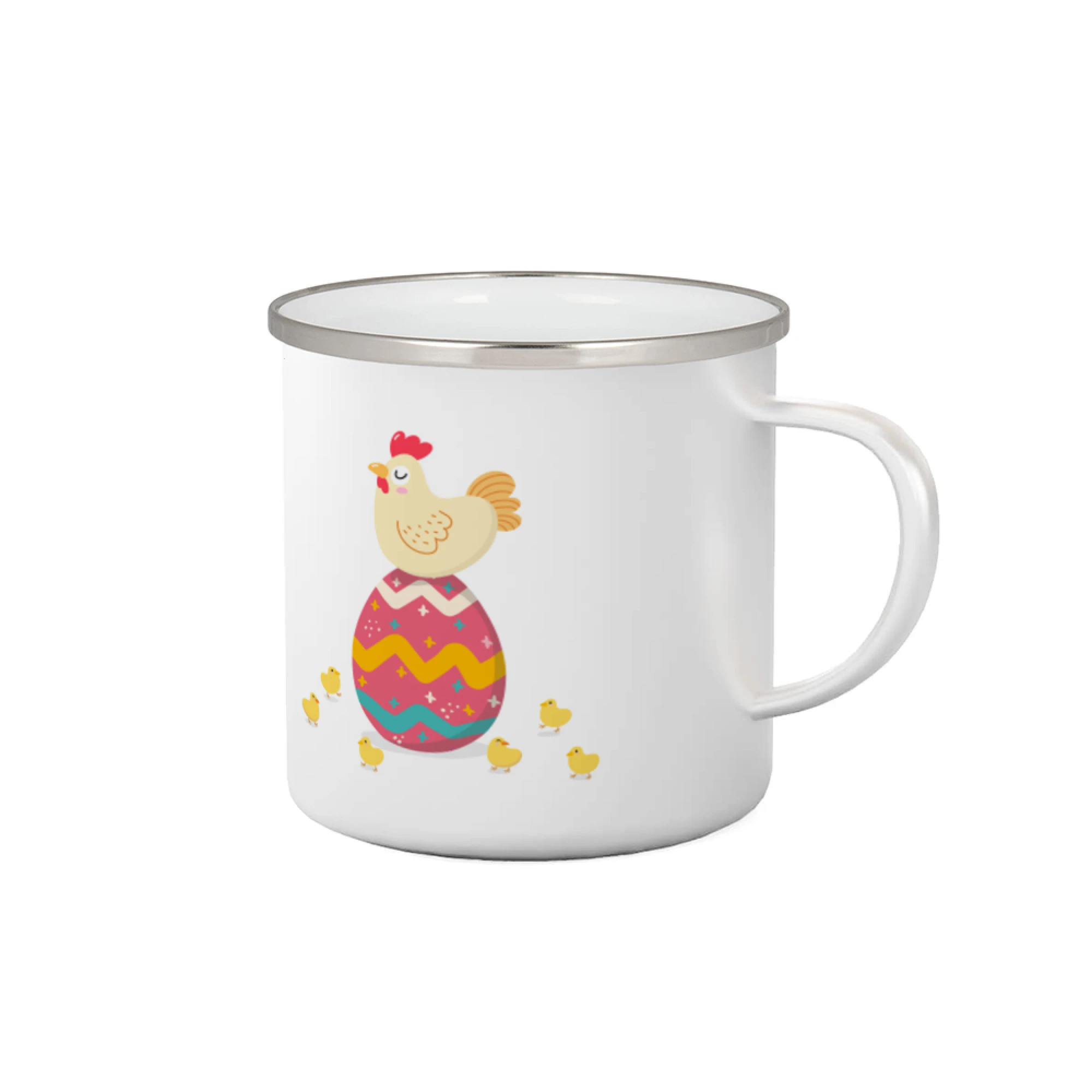 Slepice sedící na velikonočním vejci