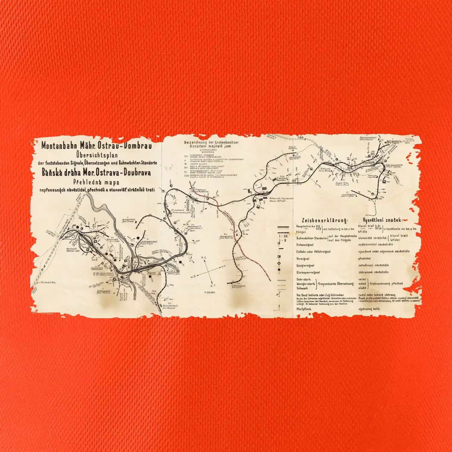 Mapa Báňské dráhy z Moravské Ostravy do Doubravy