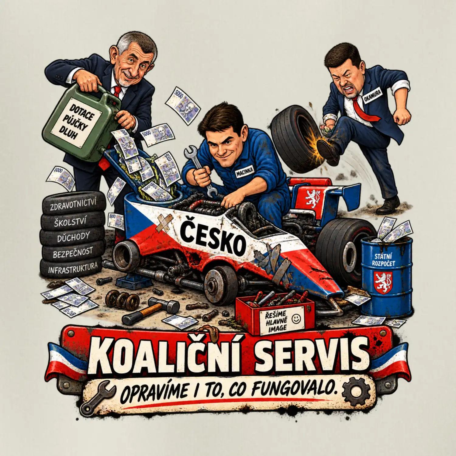 Macinka opravuje závodní auto ČESKO