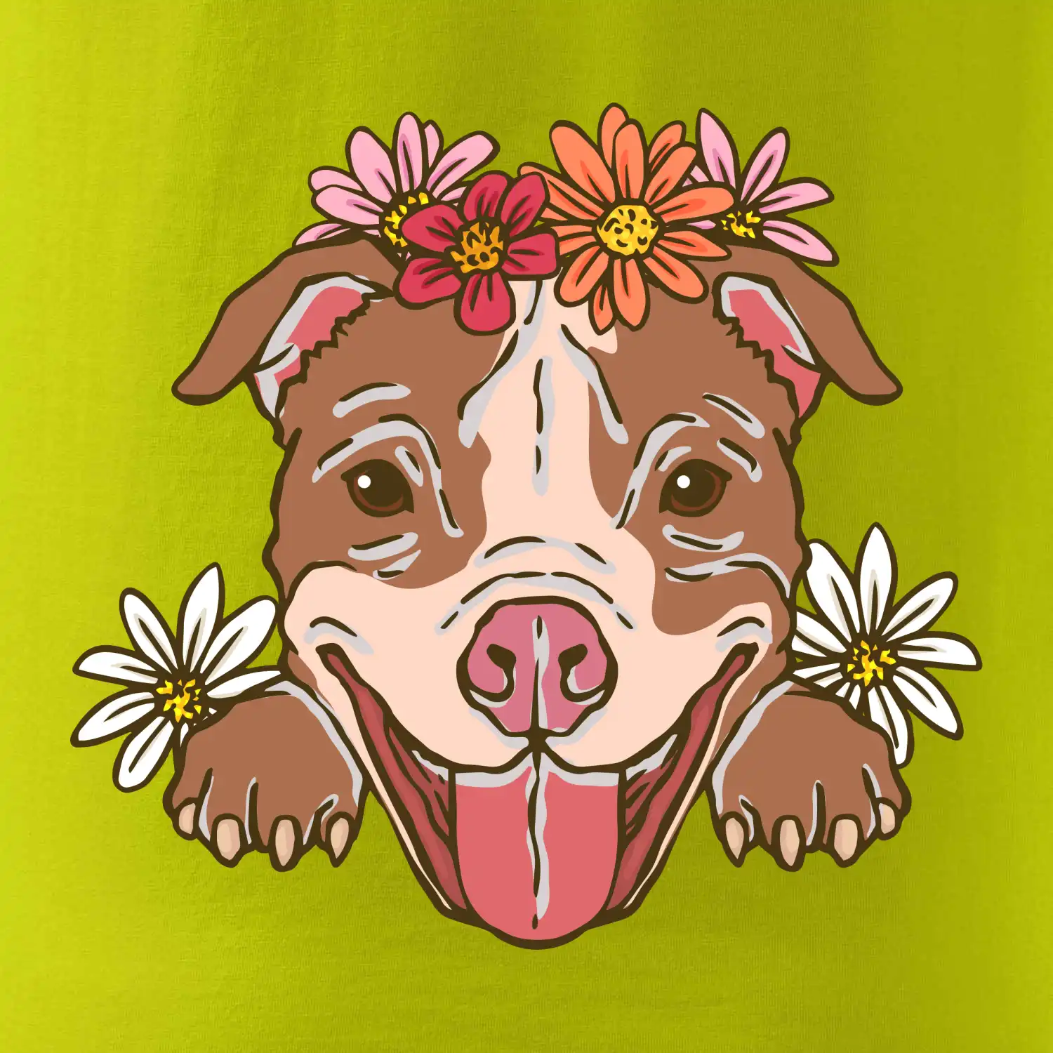 Americký stafordširský teriér hlava s květinami