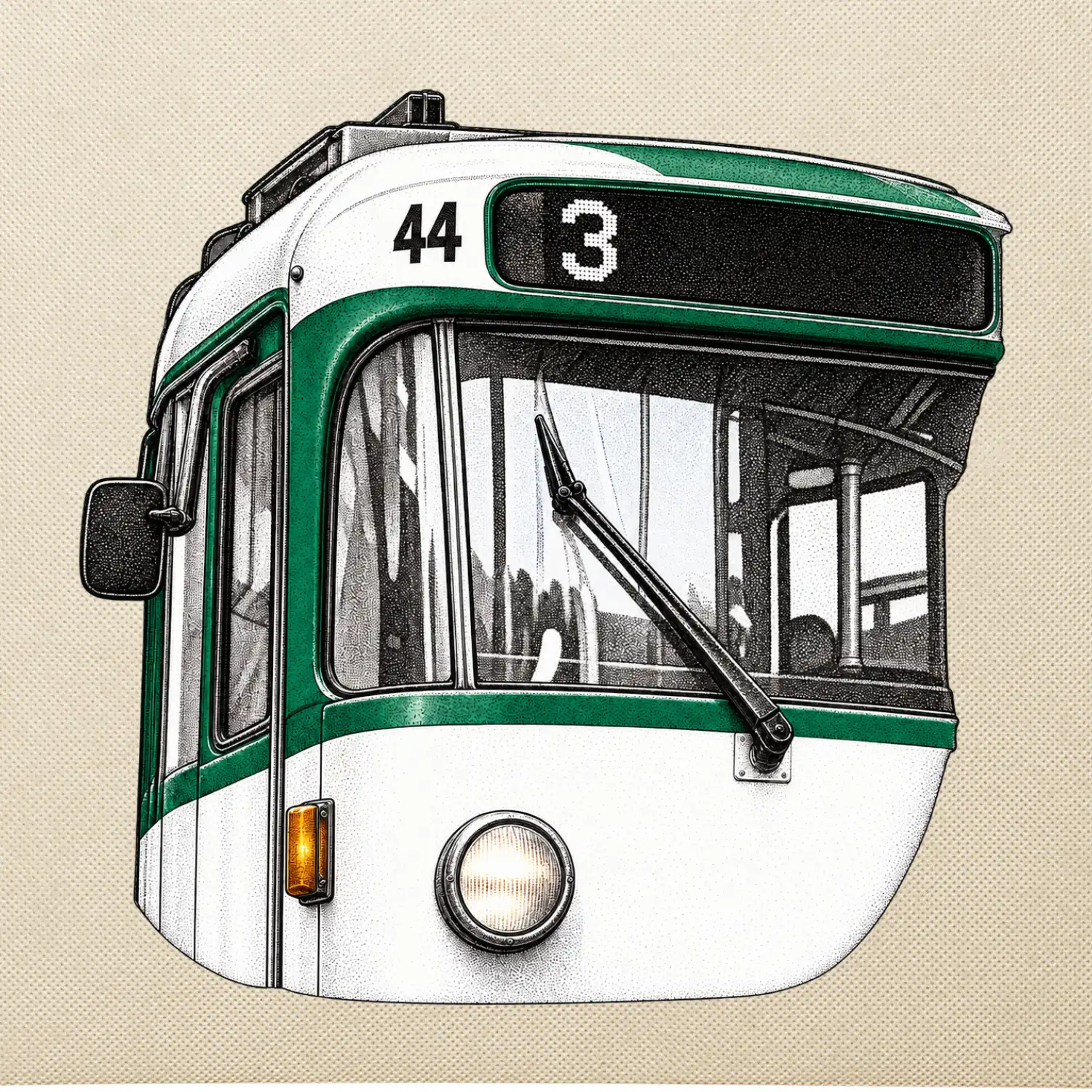 Detail čela T3R SLF tečkovaná perokresba