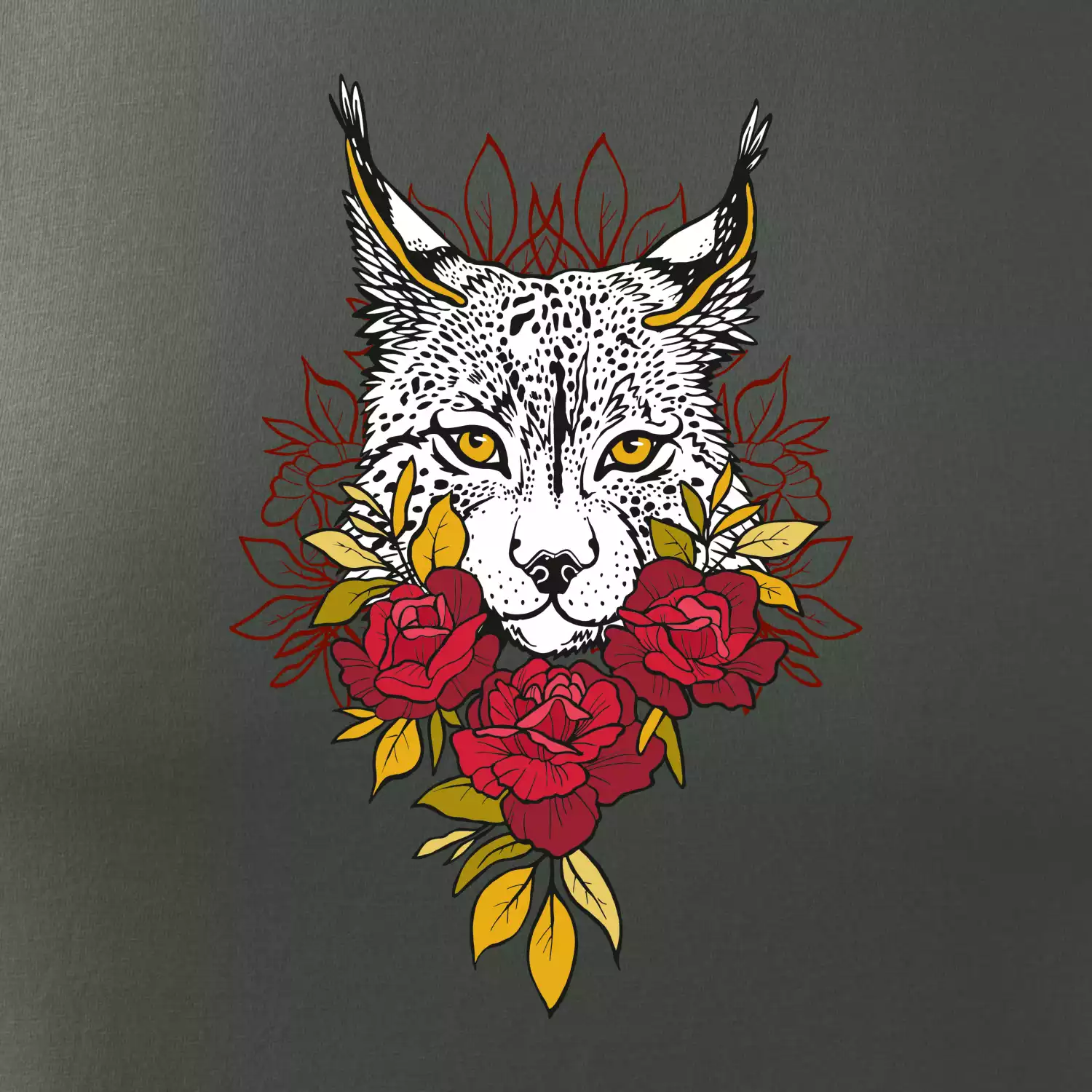 Rys s červenými růžemi  (Pecka design)