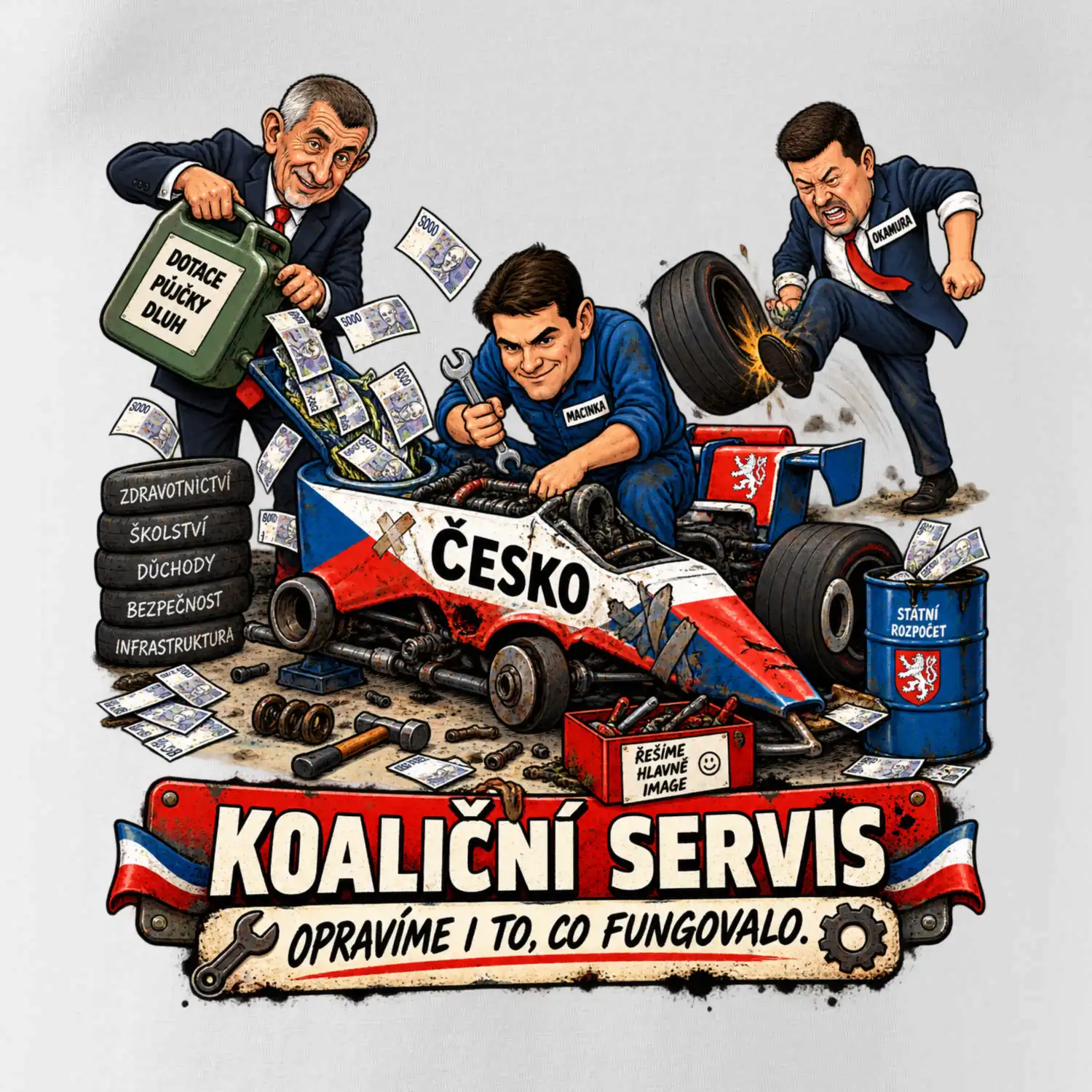 Macinka opravuje závodní auto ČESKO