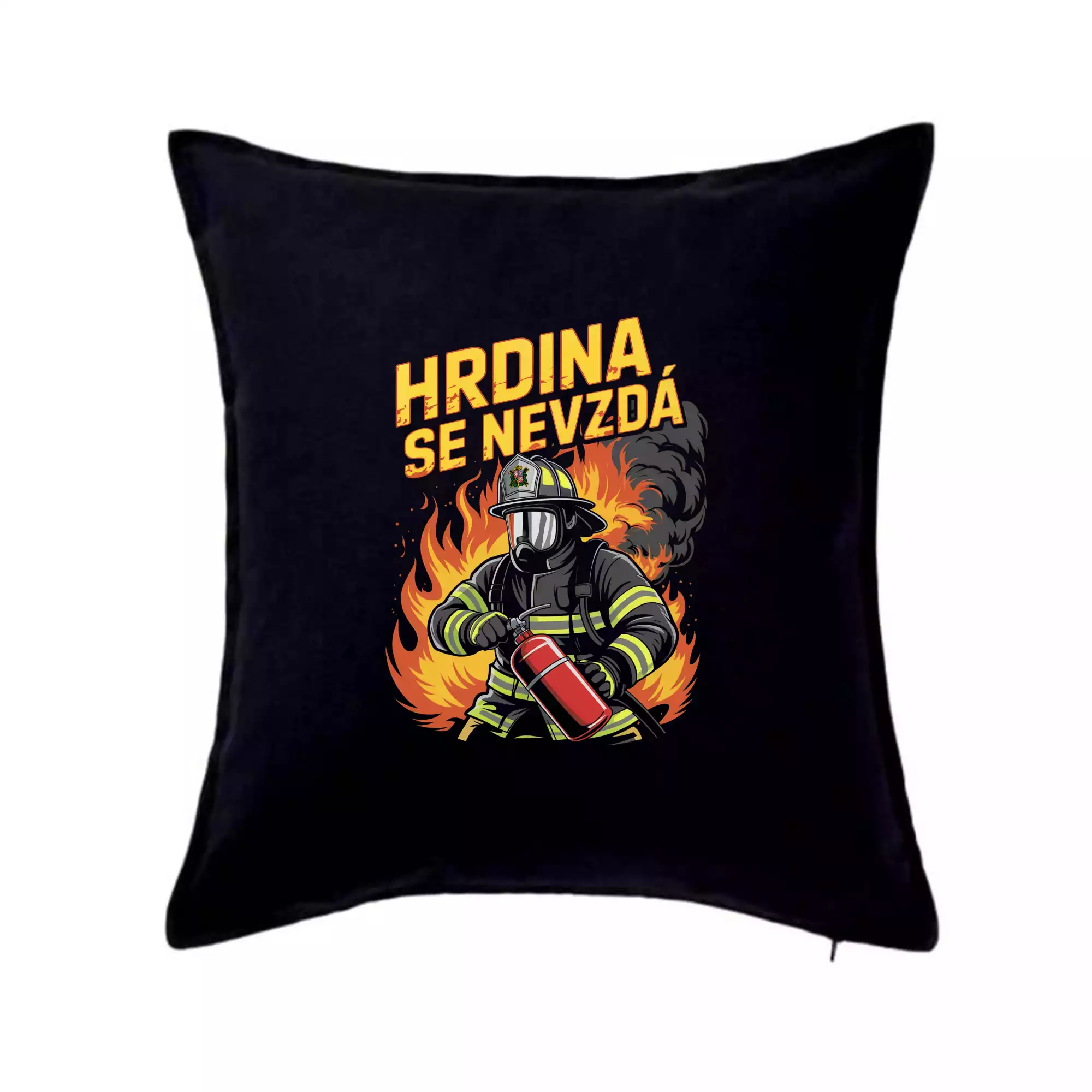 Hrdina se nevzdá - nápis s hasičem