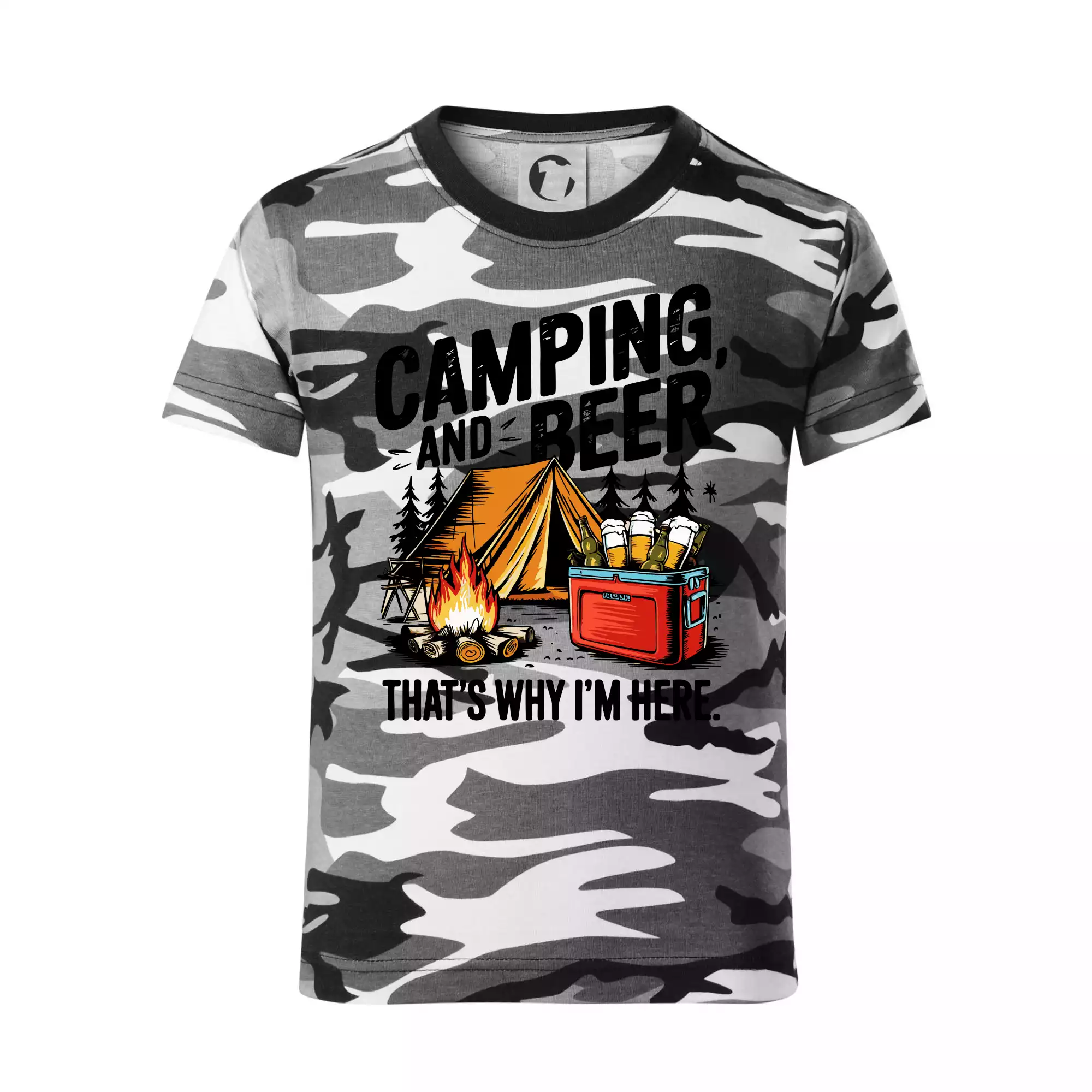 Černý nápis nápis Camping and beer