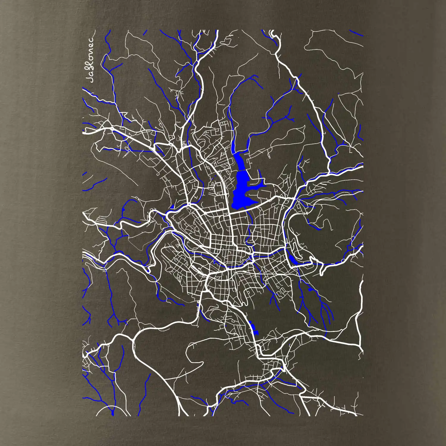 Jablonec nad Nisou - Mapa s vodními toky