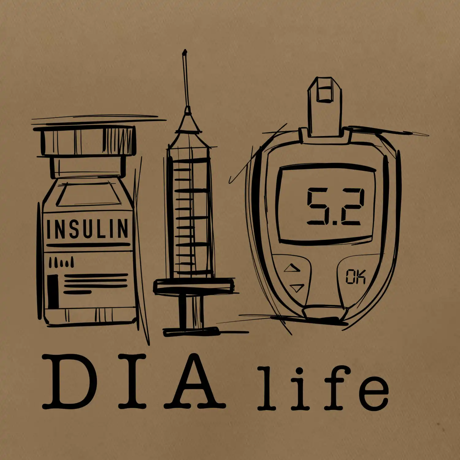 D I A life - kreslený insulin injekce a glukometr