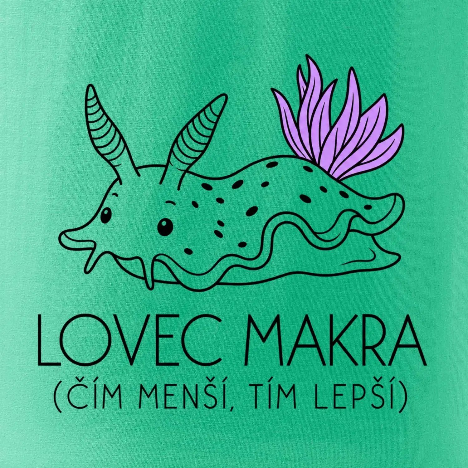 Lovec makra nahožábrý mořský plž s fialovými žábrami