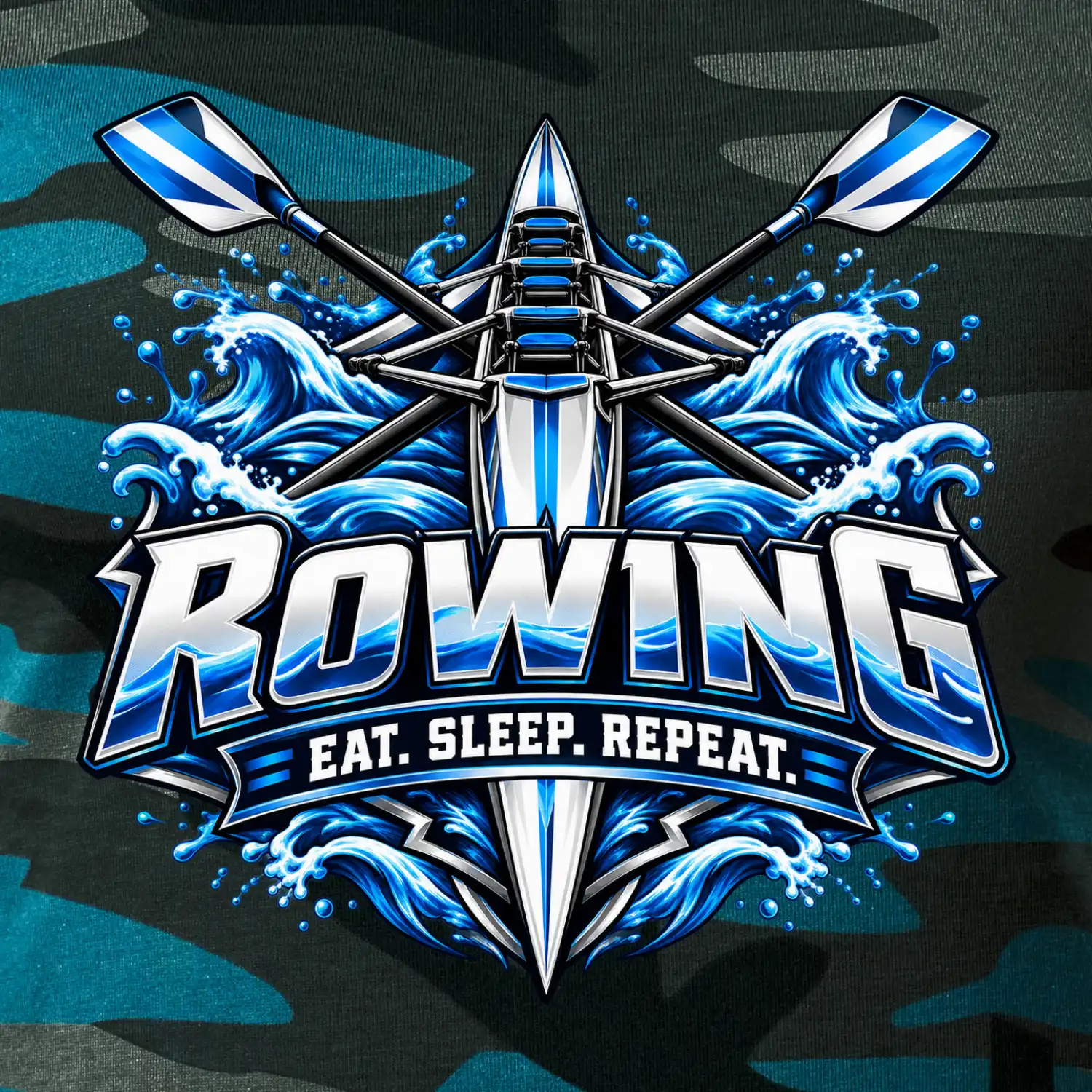 Veslařská loď se zkříženými vesly eat sleep repeat