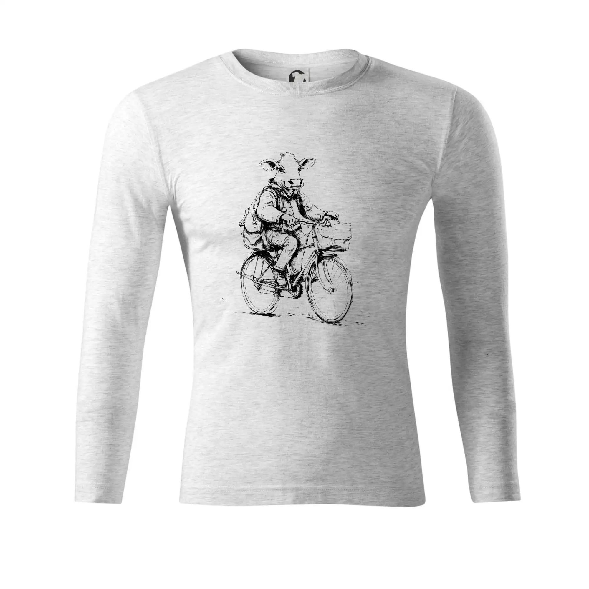 Kráva v obleku na kole