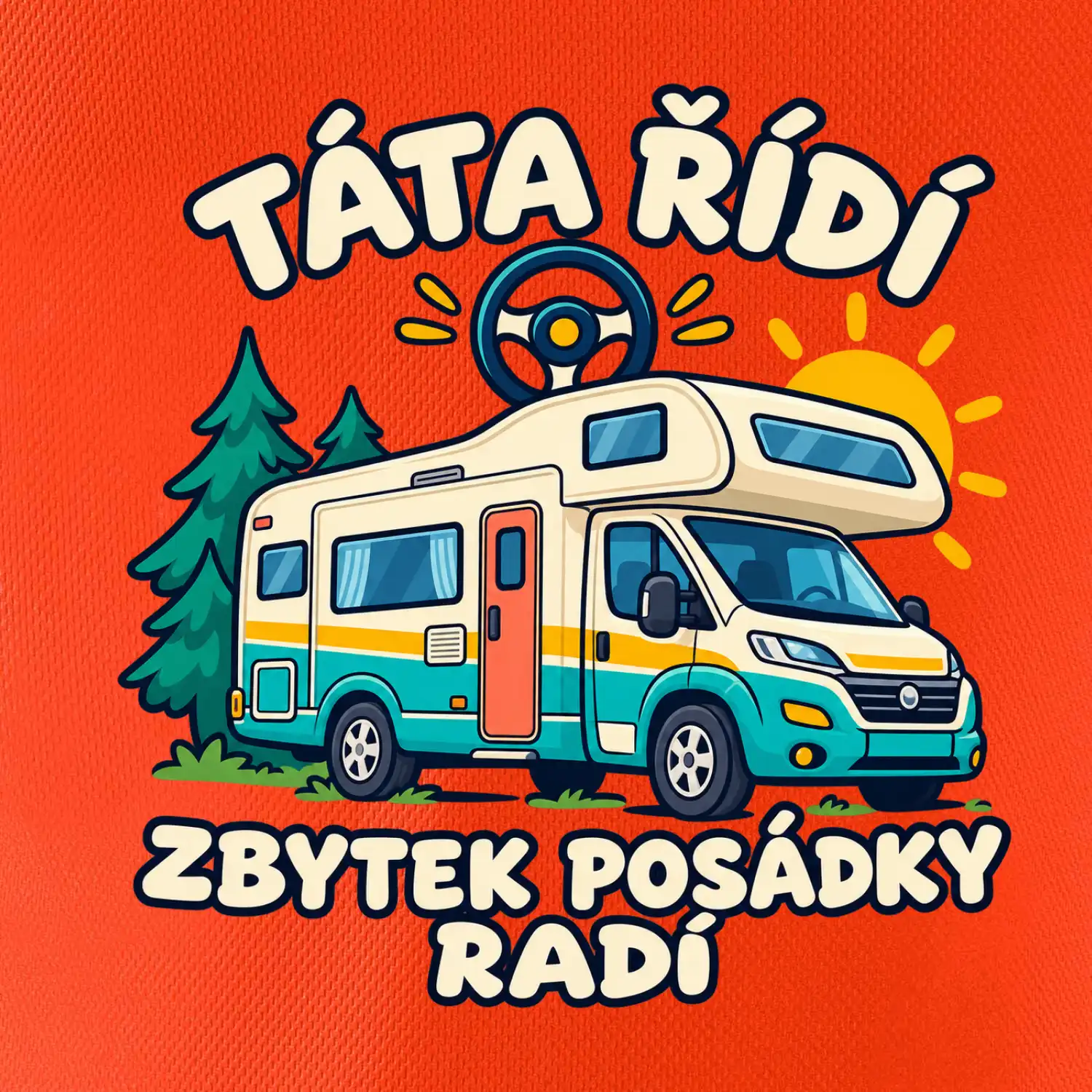 Táta řídí zbytek posádky radí rodinný karavan