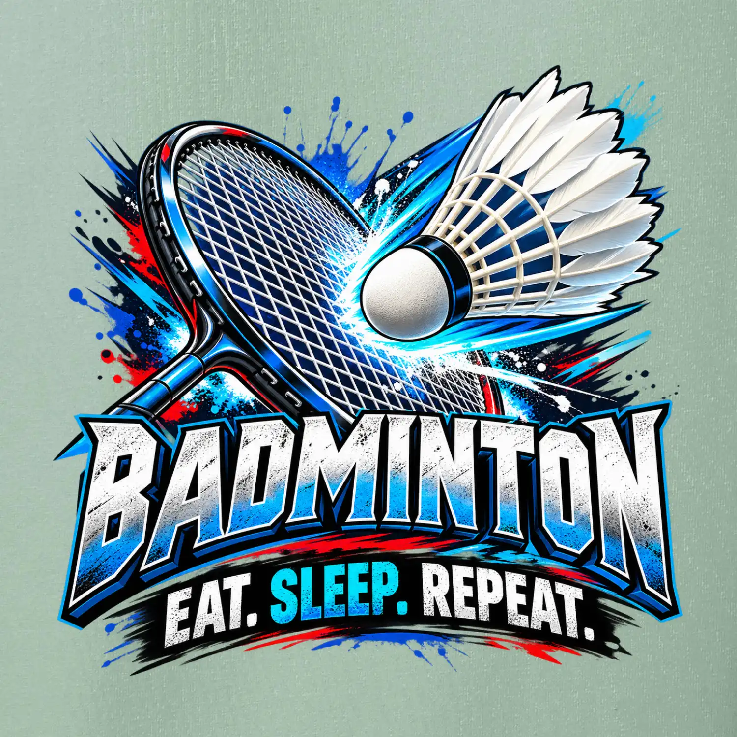 Badmintonová raketa s košíčkem eat sleep repeat