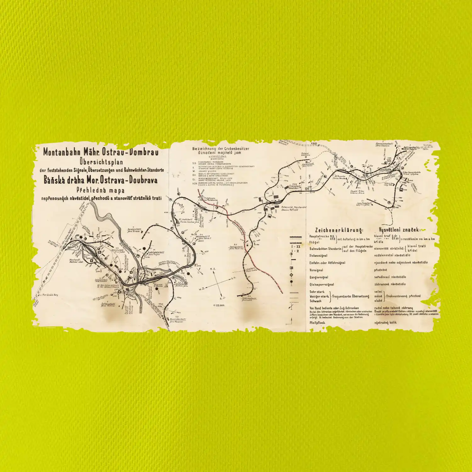 Mapa Báňské dráhy z Moravské Ostravy do Doubravy