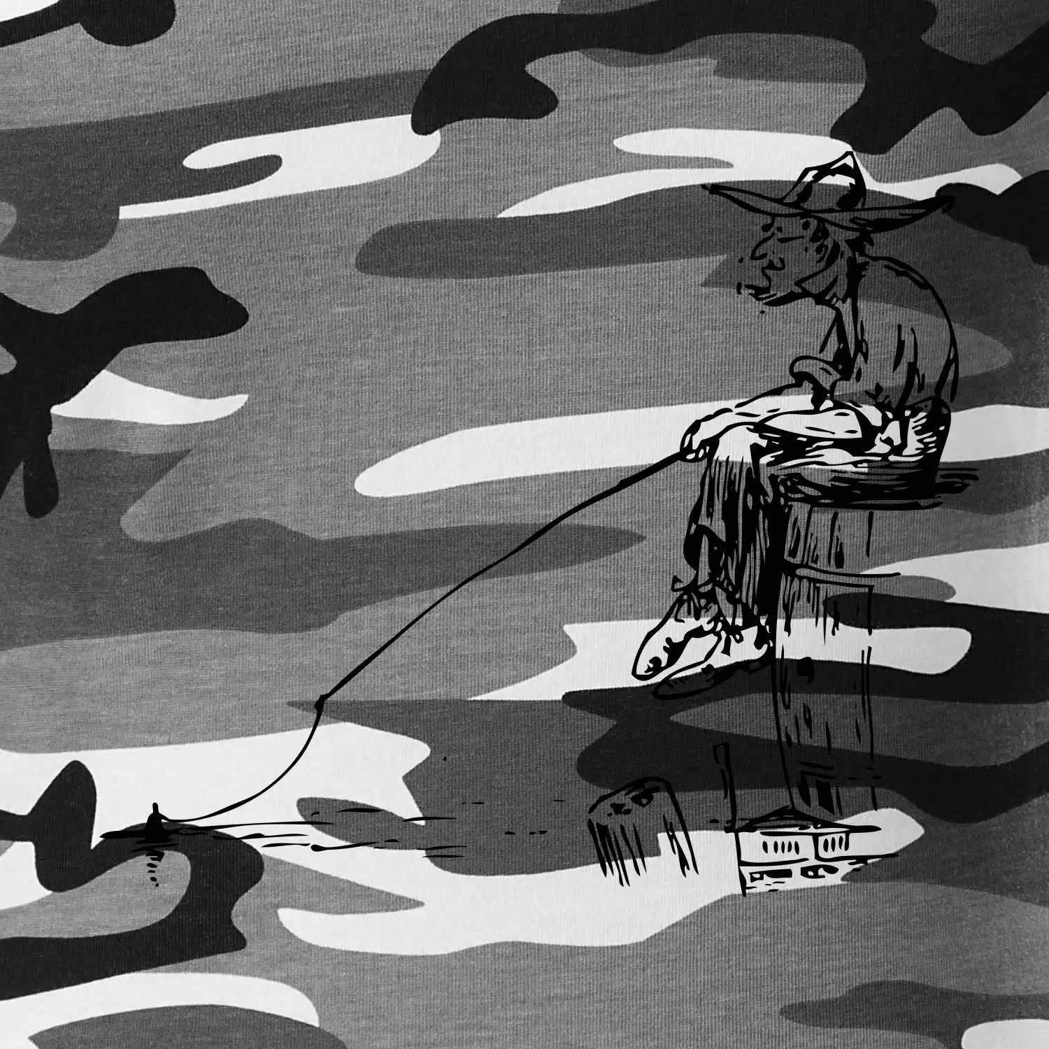 Kreslený rybář na pařezu