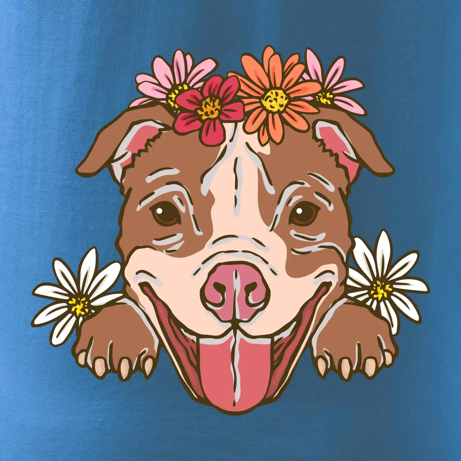 Americký stafordširský teriér hlava s květinami