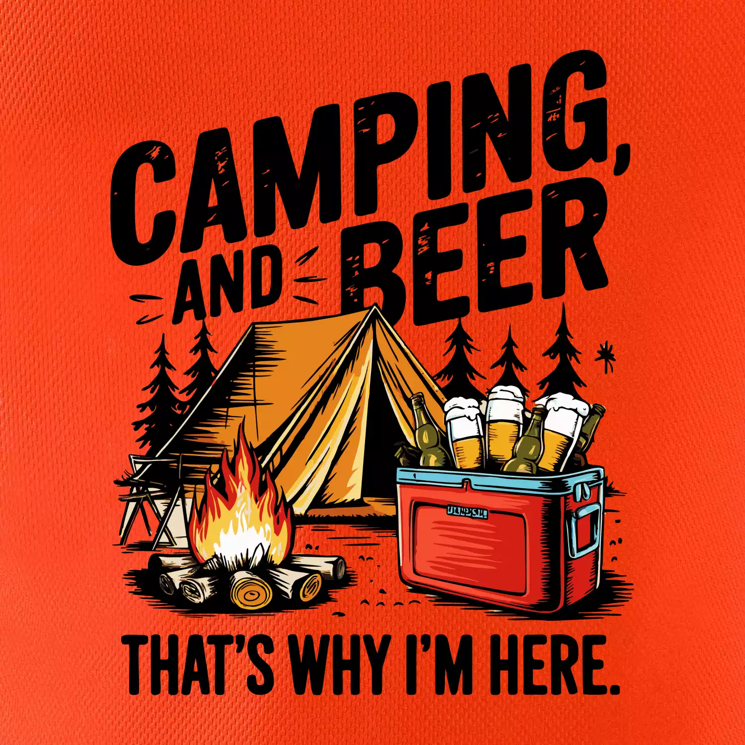 Černý nápis nápis Camping and beer