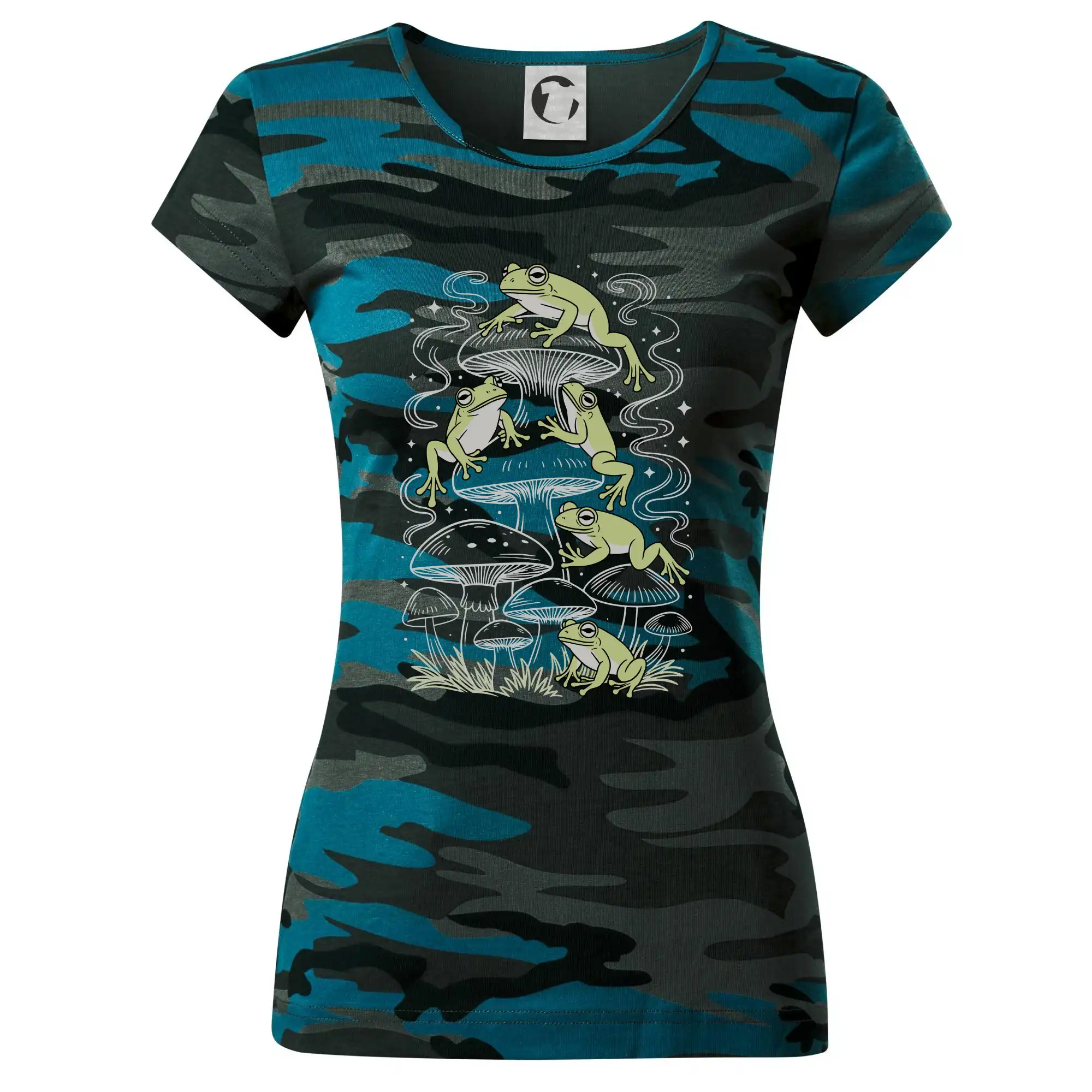 Goblincore frogs and various mushrooms