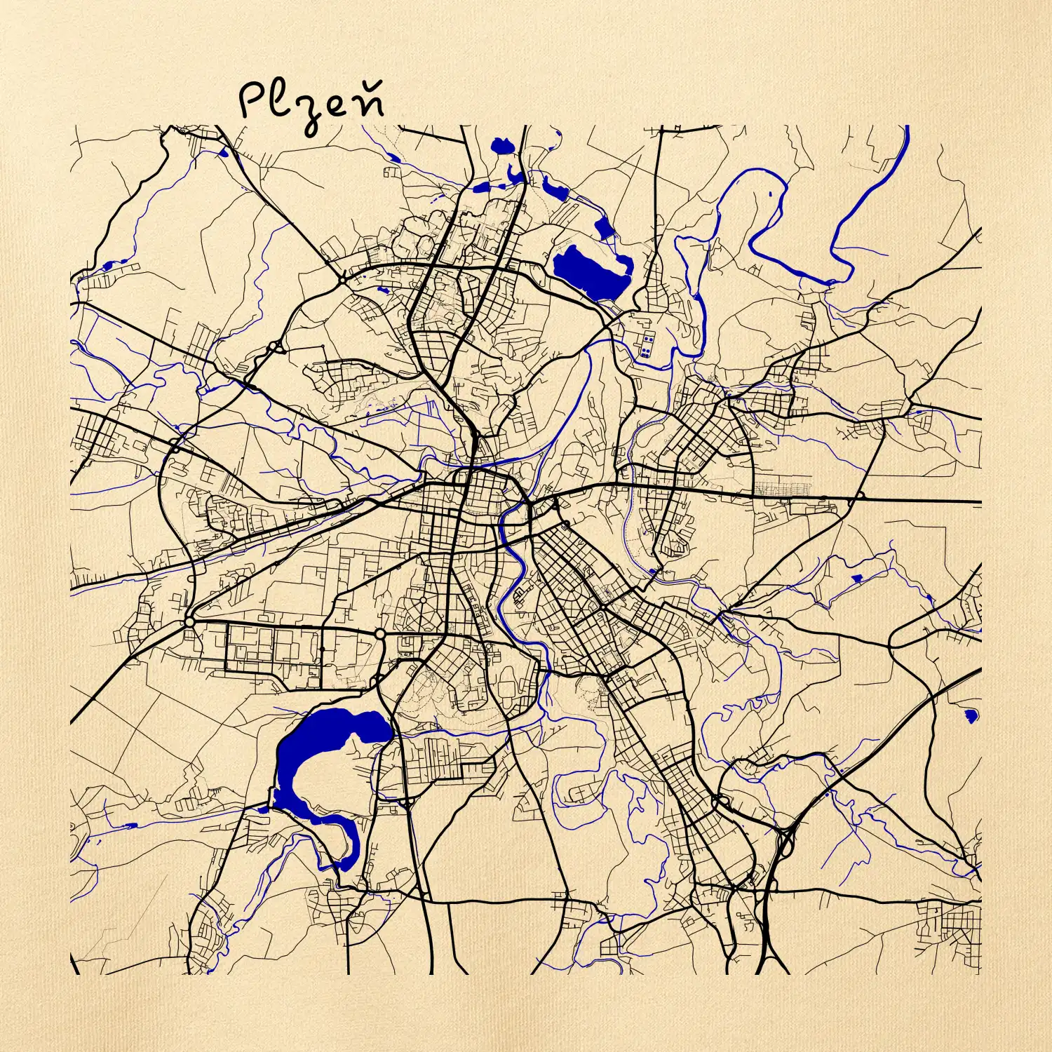 Plzeň mapa s vodními toky