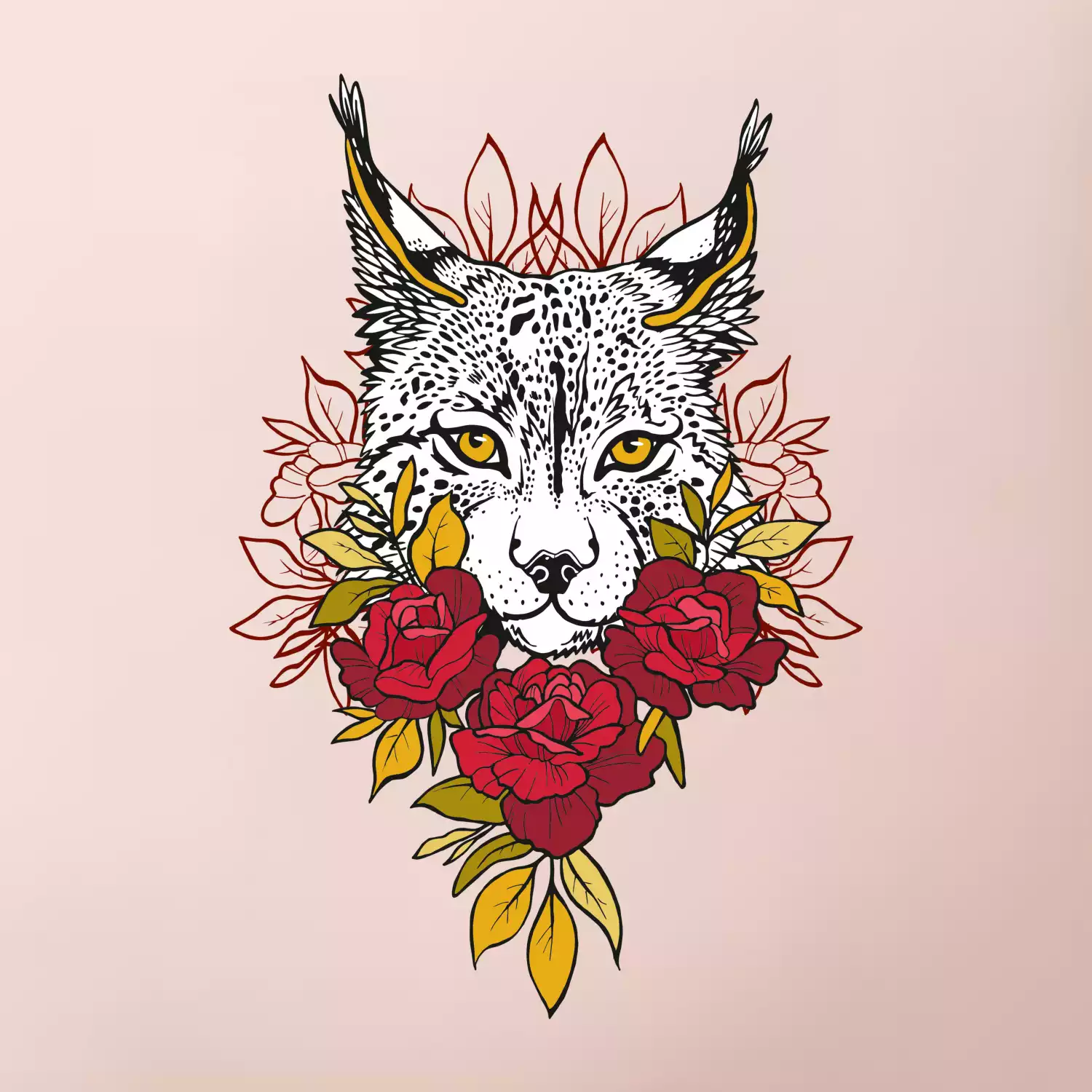 Rys s červenými růžemi  (Pecka design)