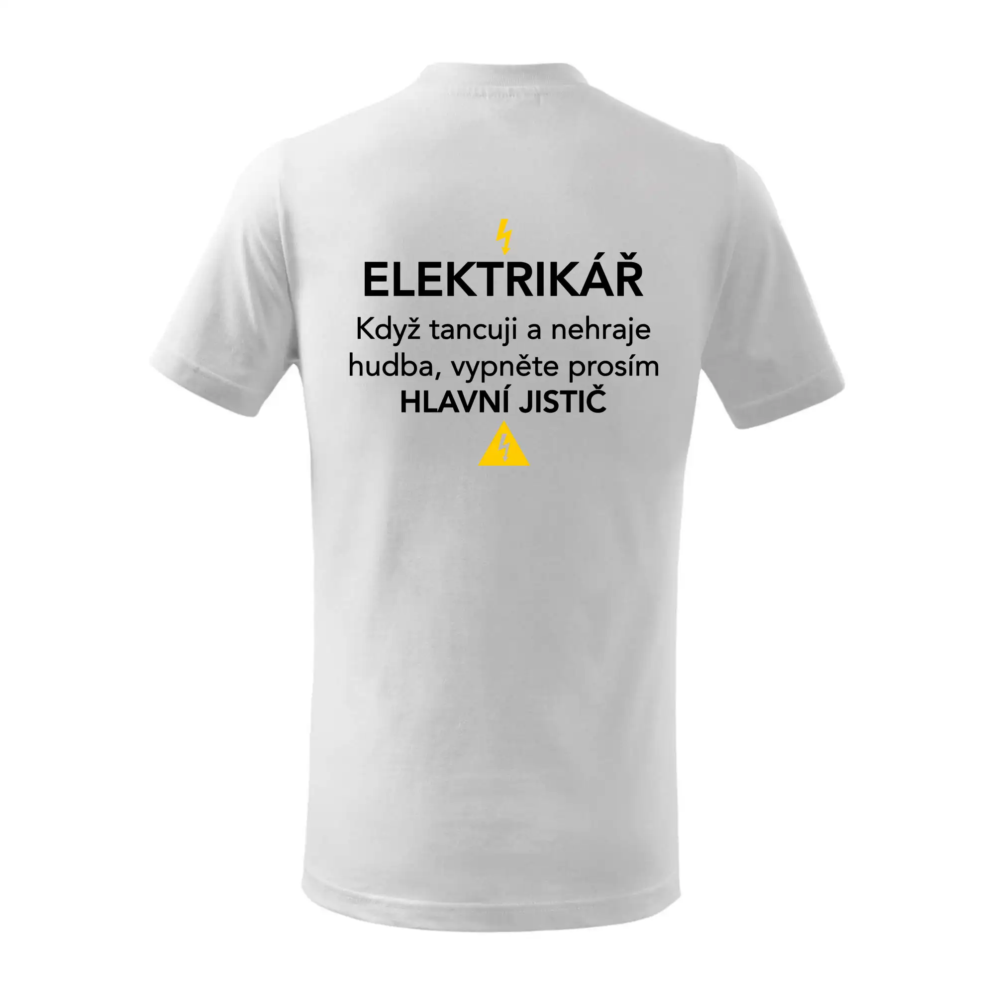 Elektrikář - hlavní jistič - Nápis na zádech