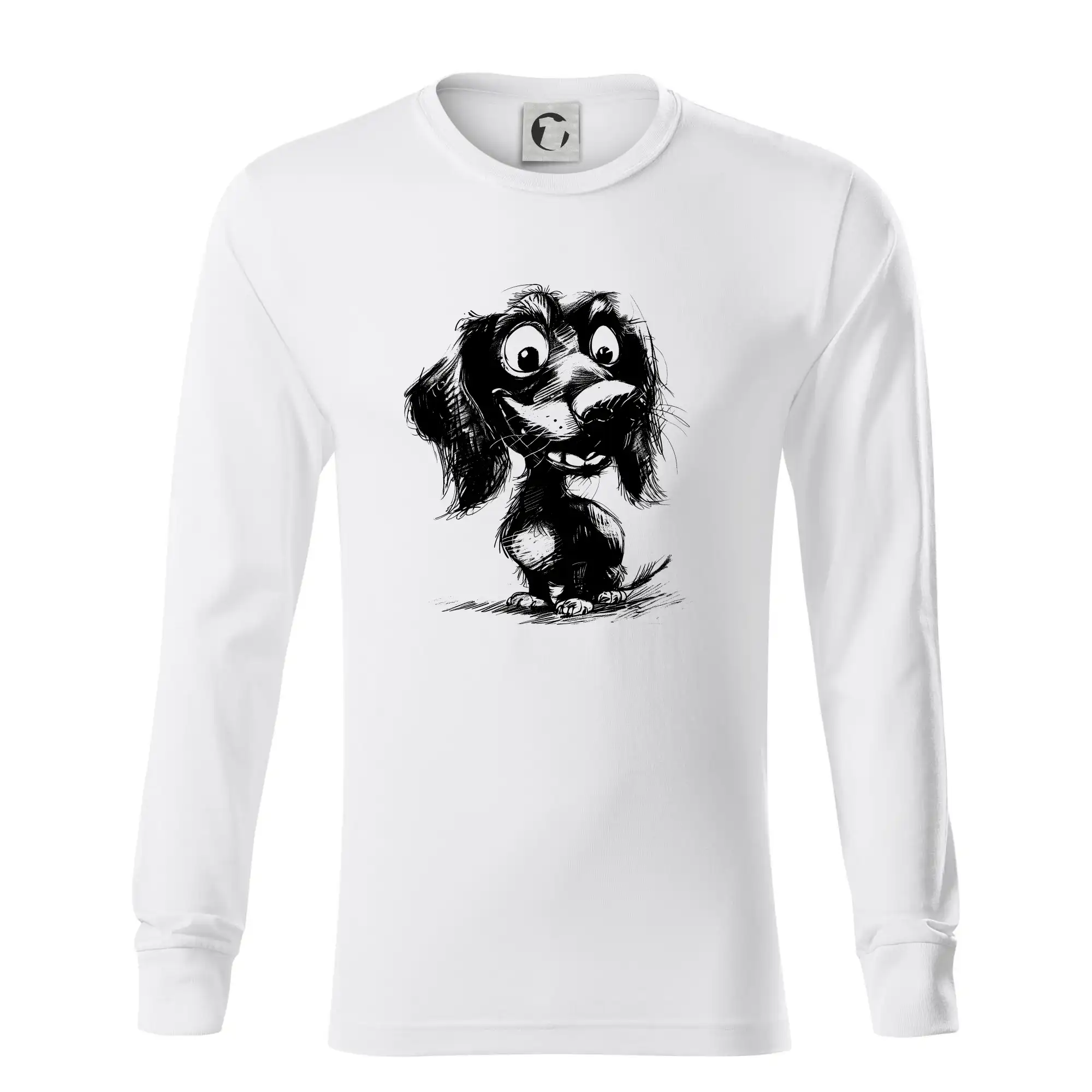 Černobílá karikatura jezevčík