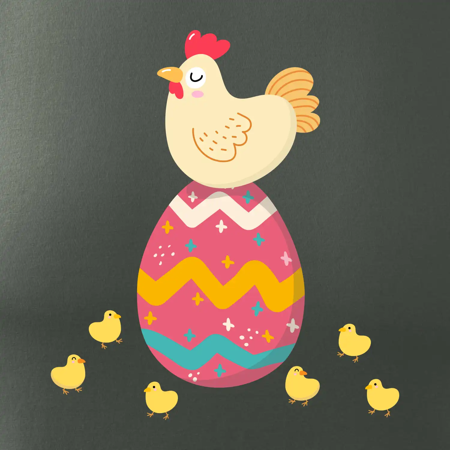 Slepice sedící na velikonočním vejci