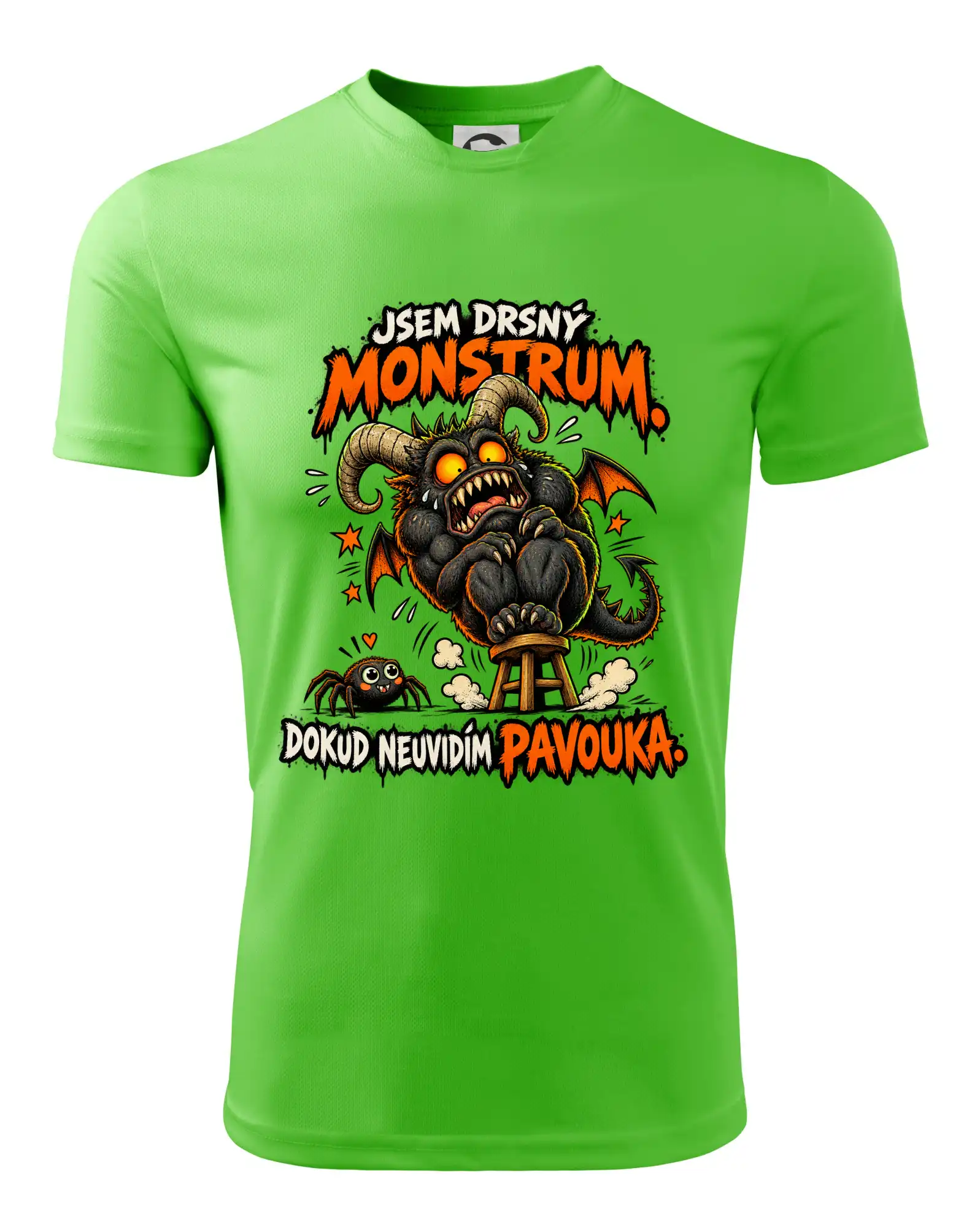 Drsné rohaté monstrum se bojí pavoučka