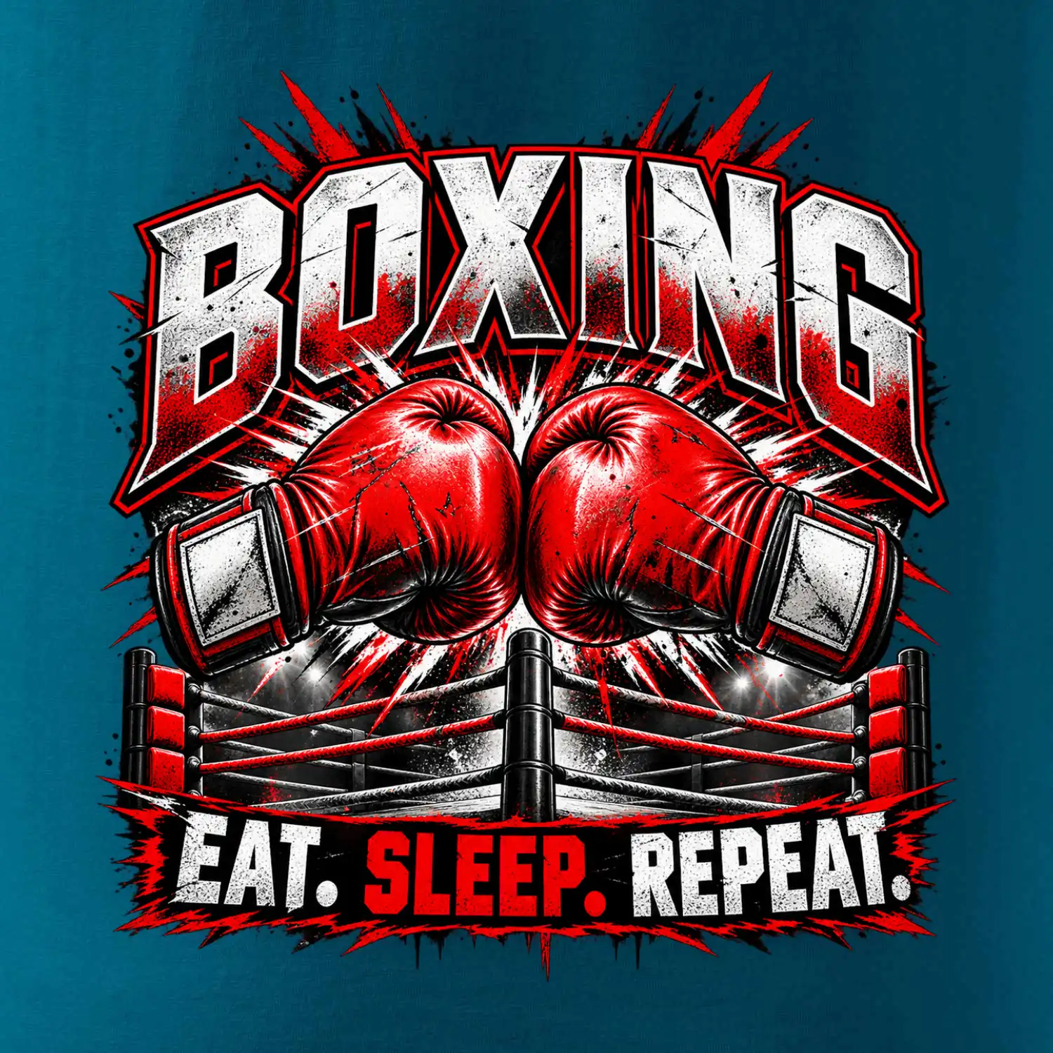 Boxerské rukavice v ringu eat sleep repeat