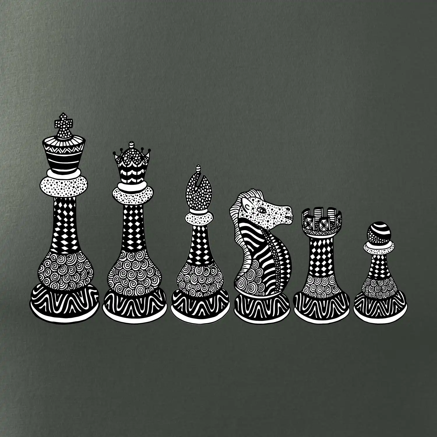 Šachové figurky v řadě - kreslené