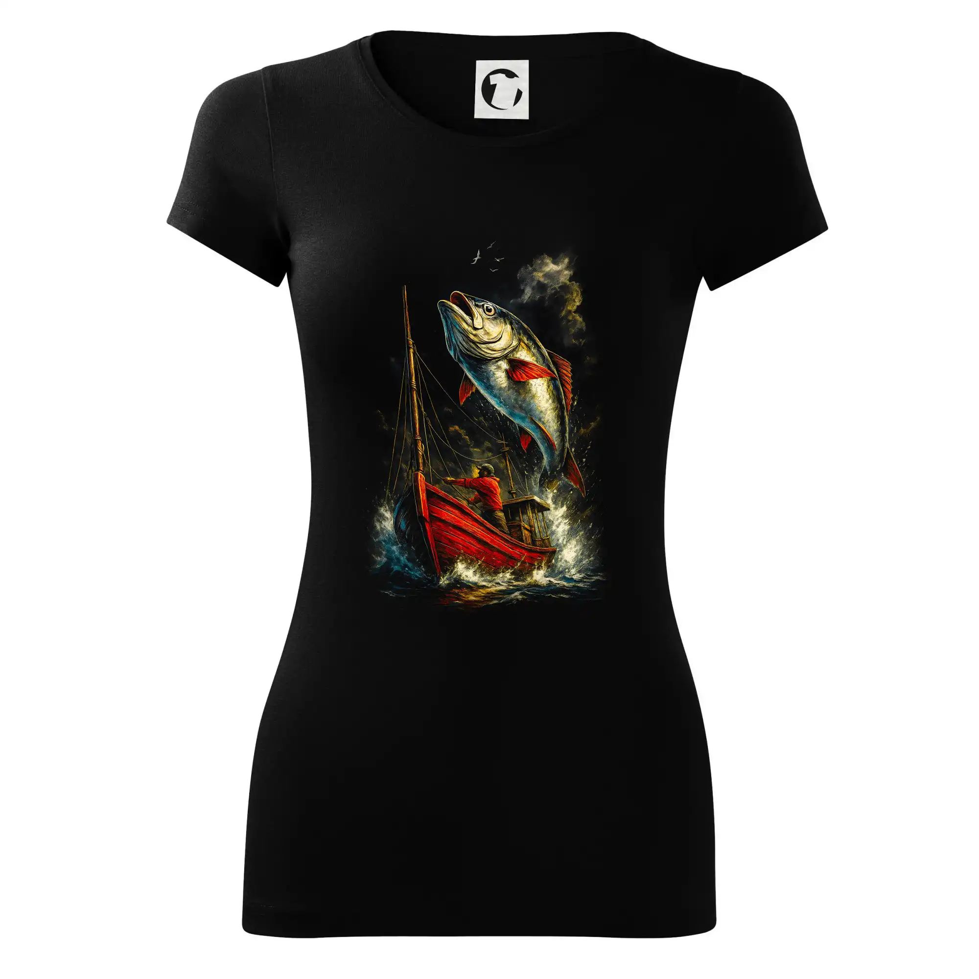 Obrázek červená loď a ryba