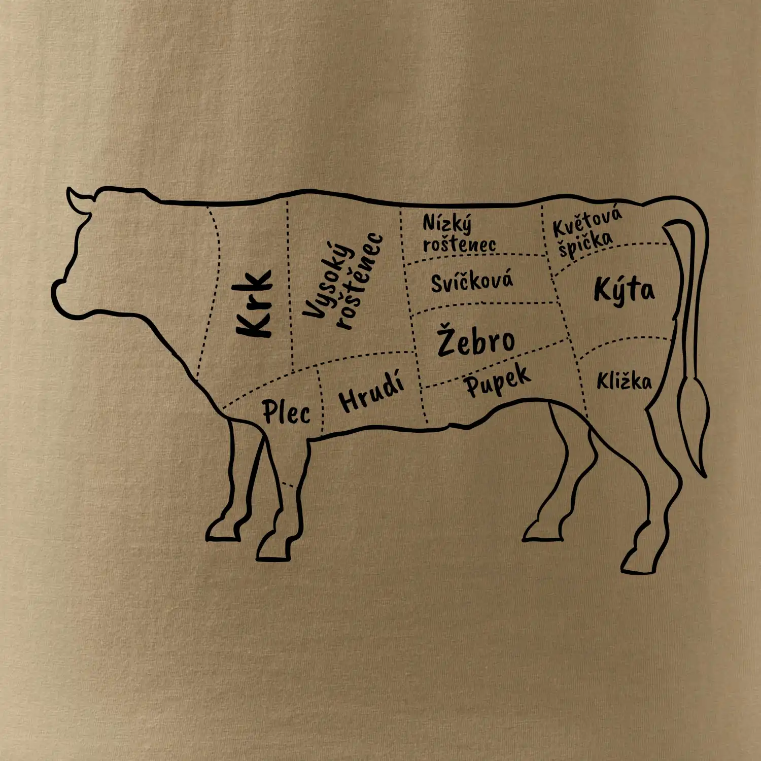 Kráva nákres s názvy