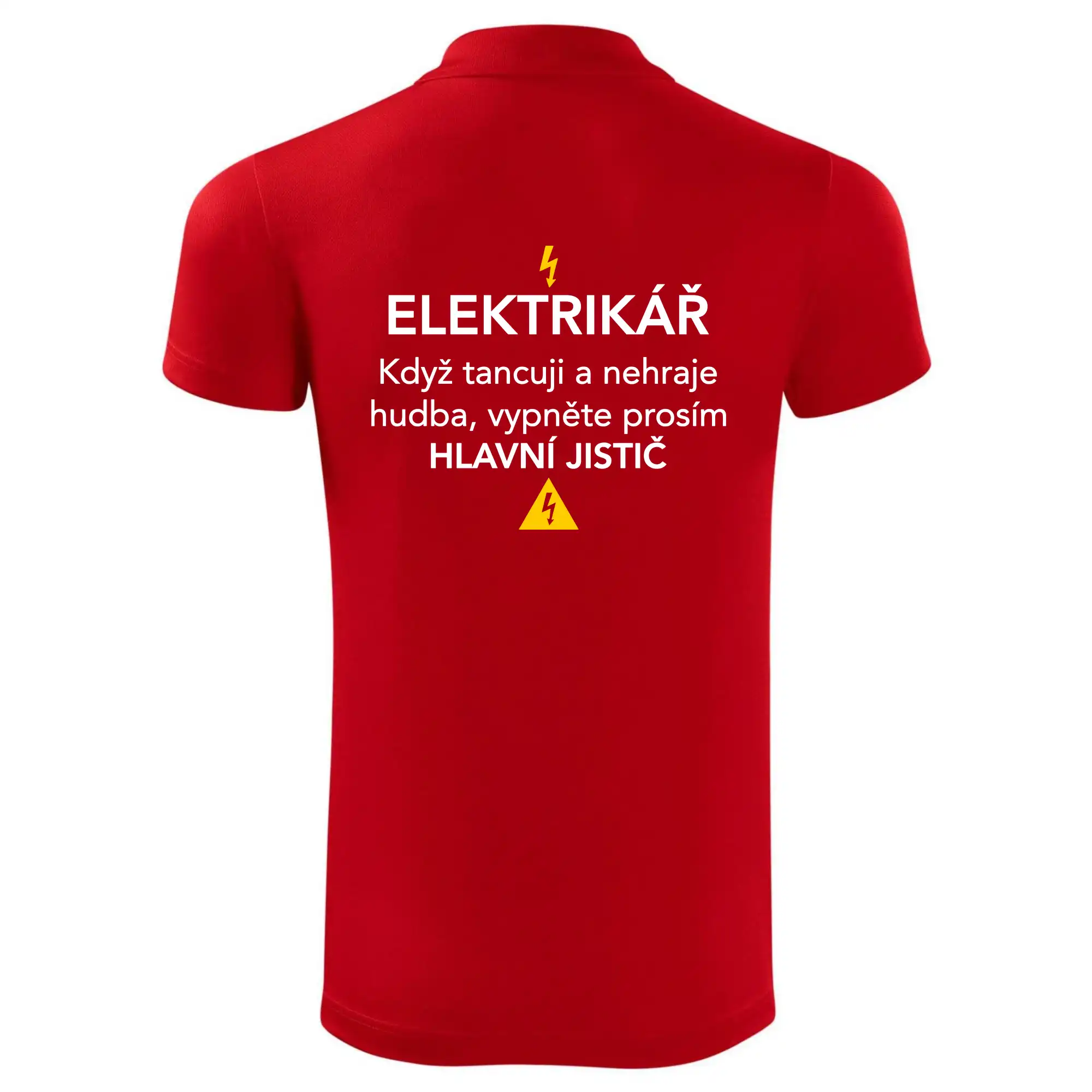 Elektrikář - hlavní jistič - Nápis na zádech