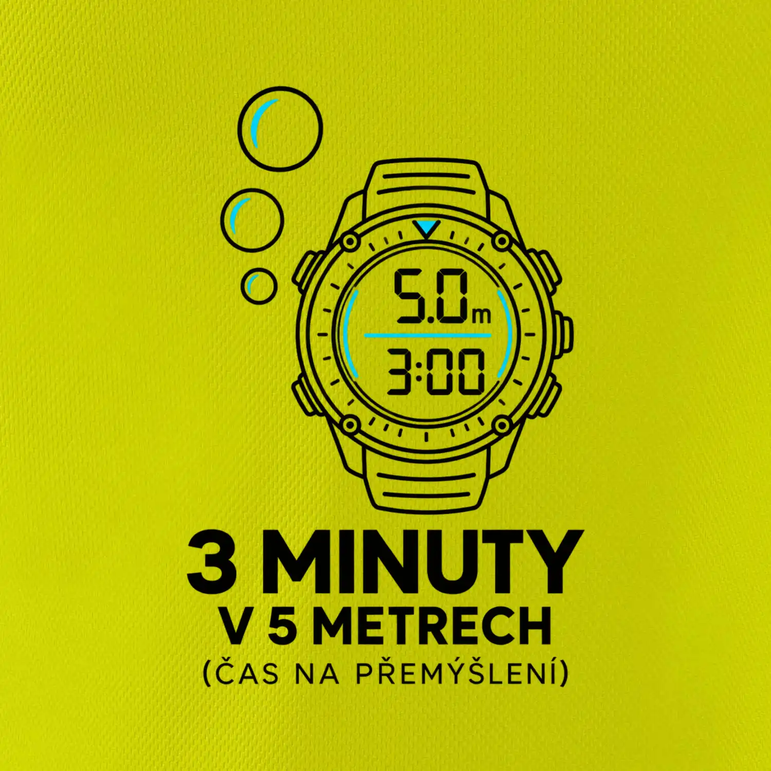 Bezpečnostní zastávka 3 minuty v 5 metrech s potápěčskými hodinkami