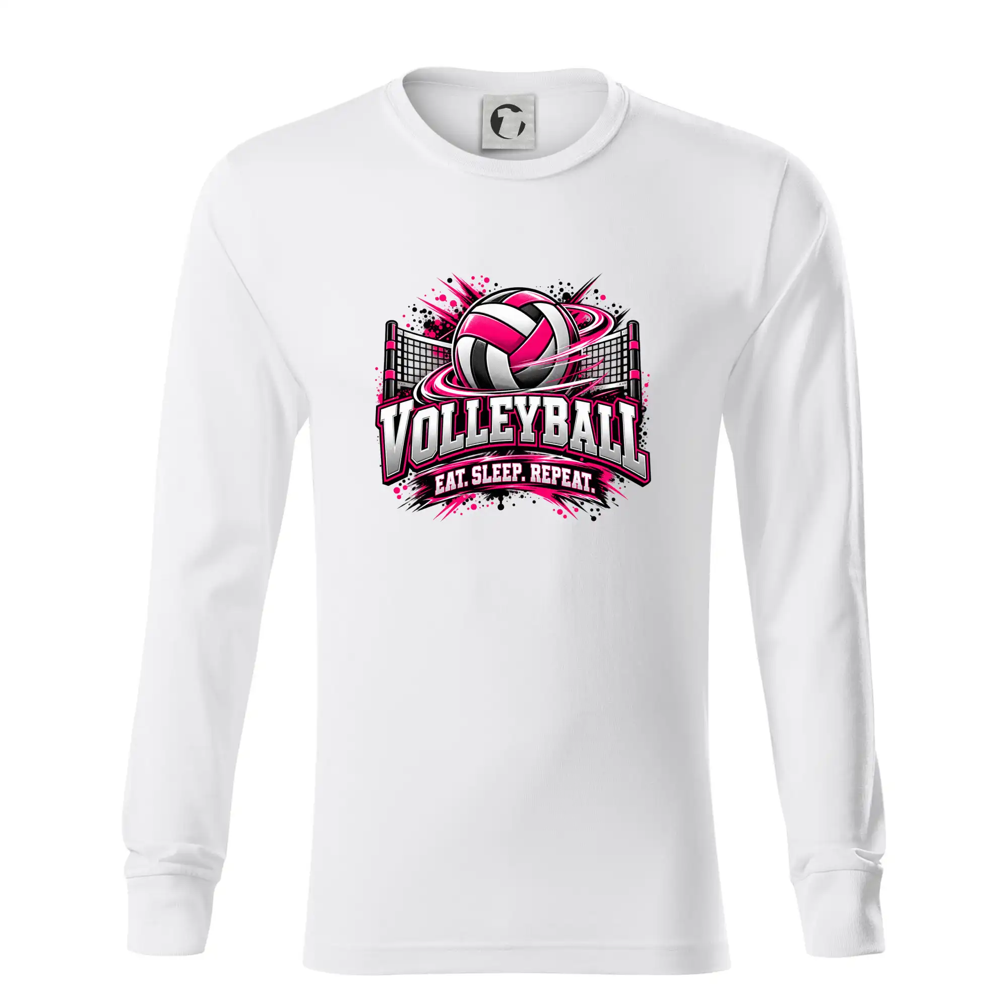 Volejbalový míč u sítě eat sleep repeat