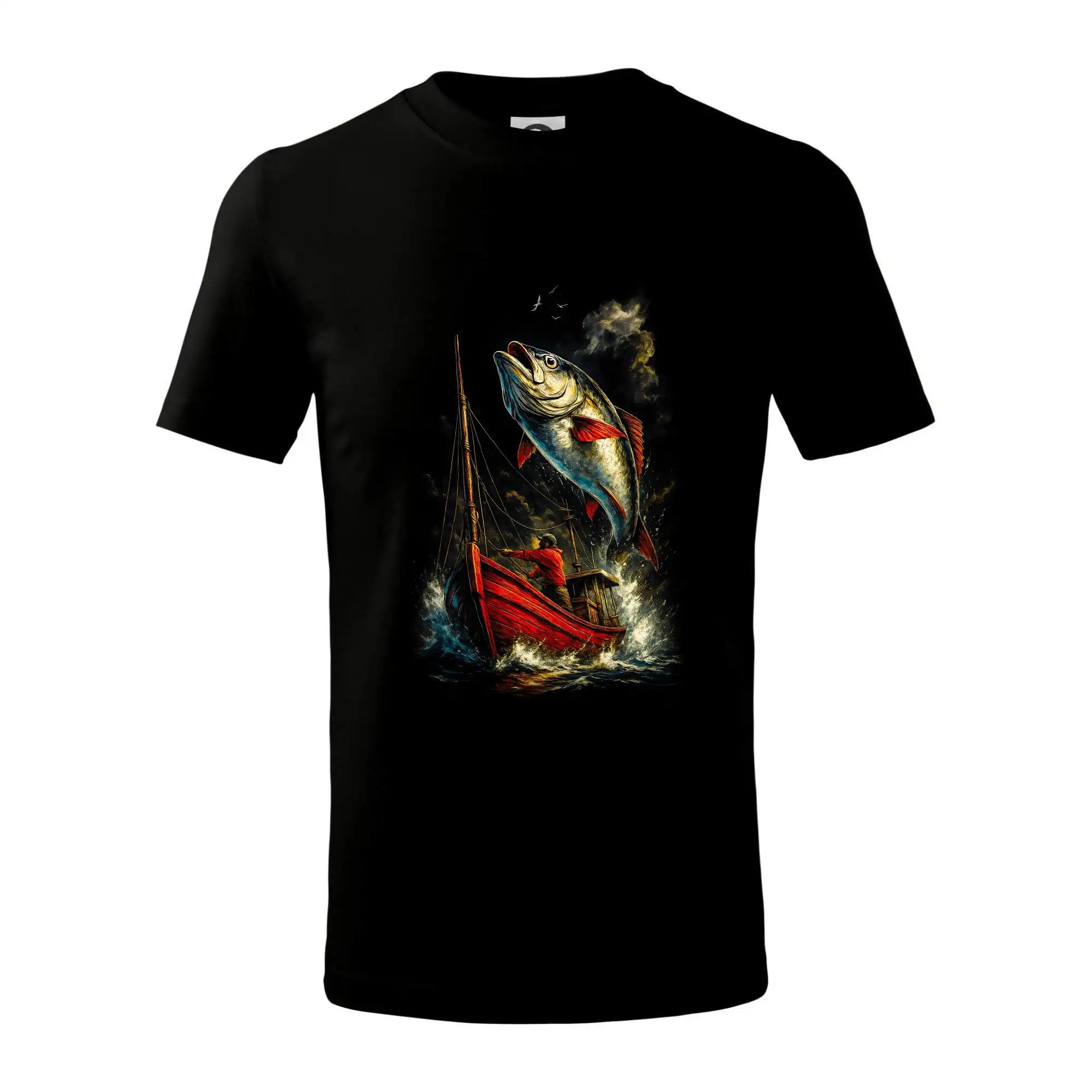 Obrázek červená loď a ryba