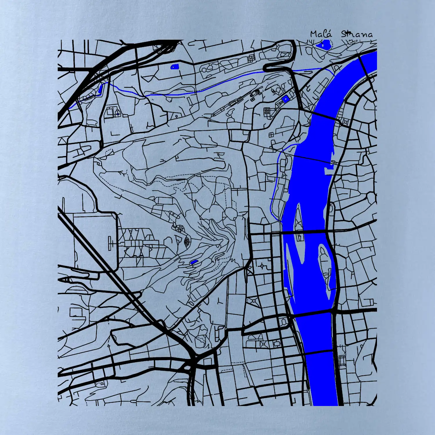 Praha Malá Strana - Mapa s vodními toky