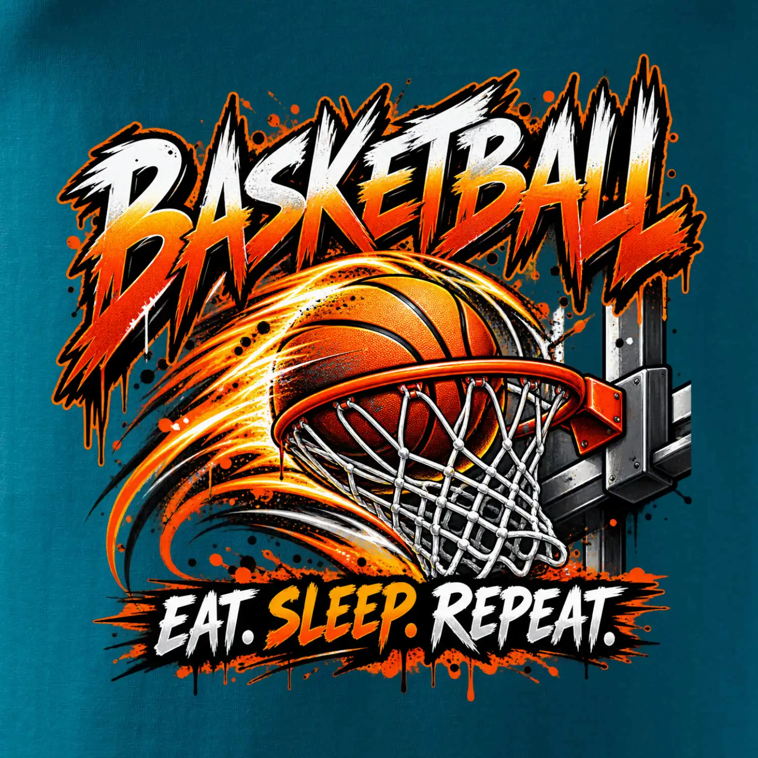 Basketbalový koš s míčem eat sleep repeat